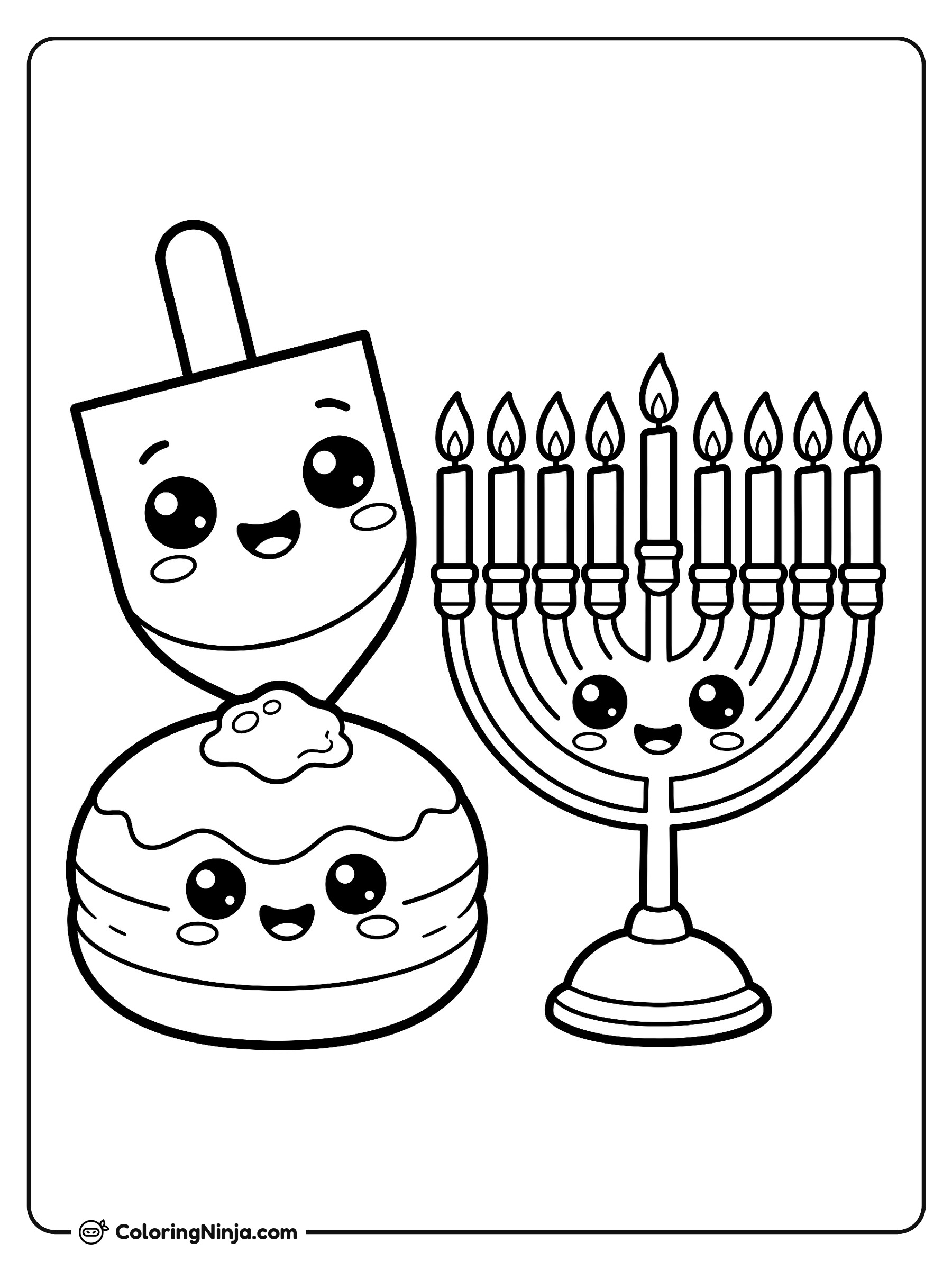 Cute Kawaii Hanukkah Friends Coloring Page