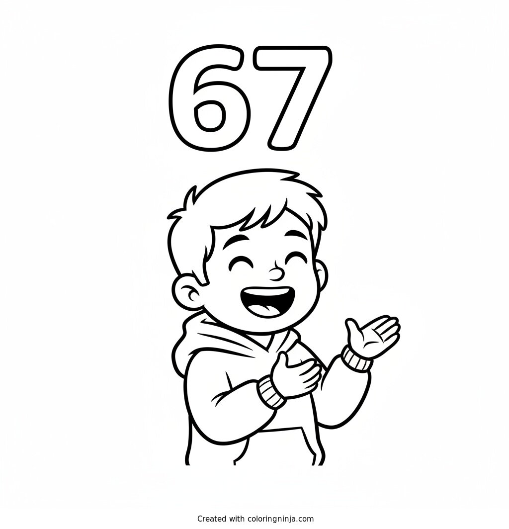 Kid Doing the 6 7 Hand Gesture Coloring Page