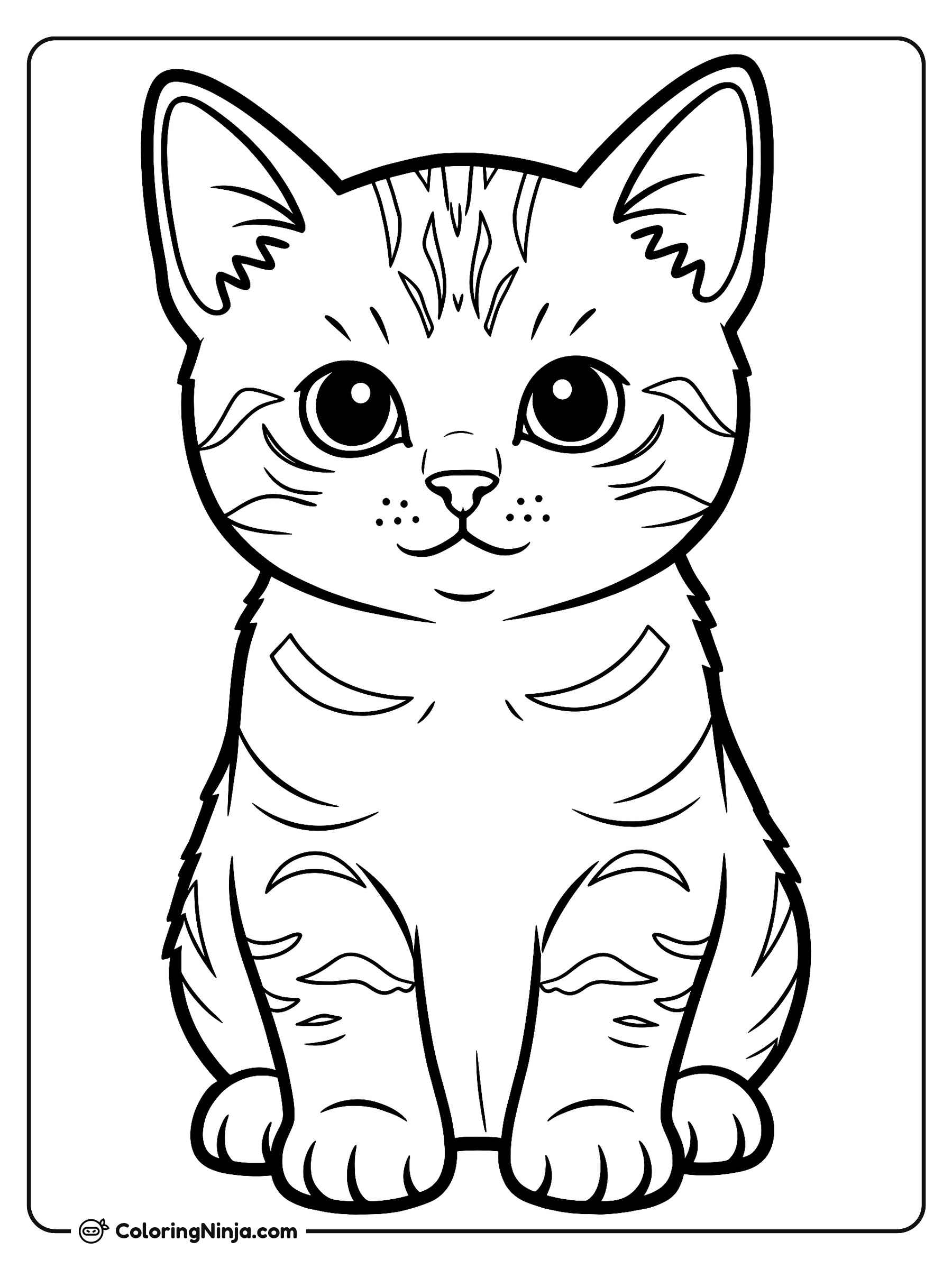 Kitten Sitting Tabby Portrait Coloring Page