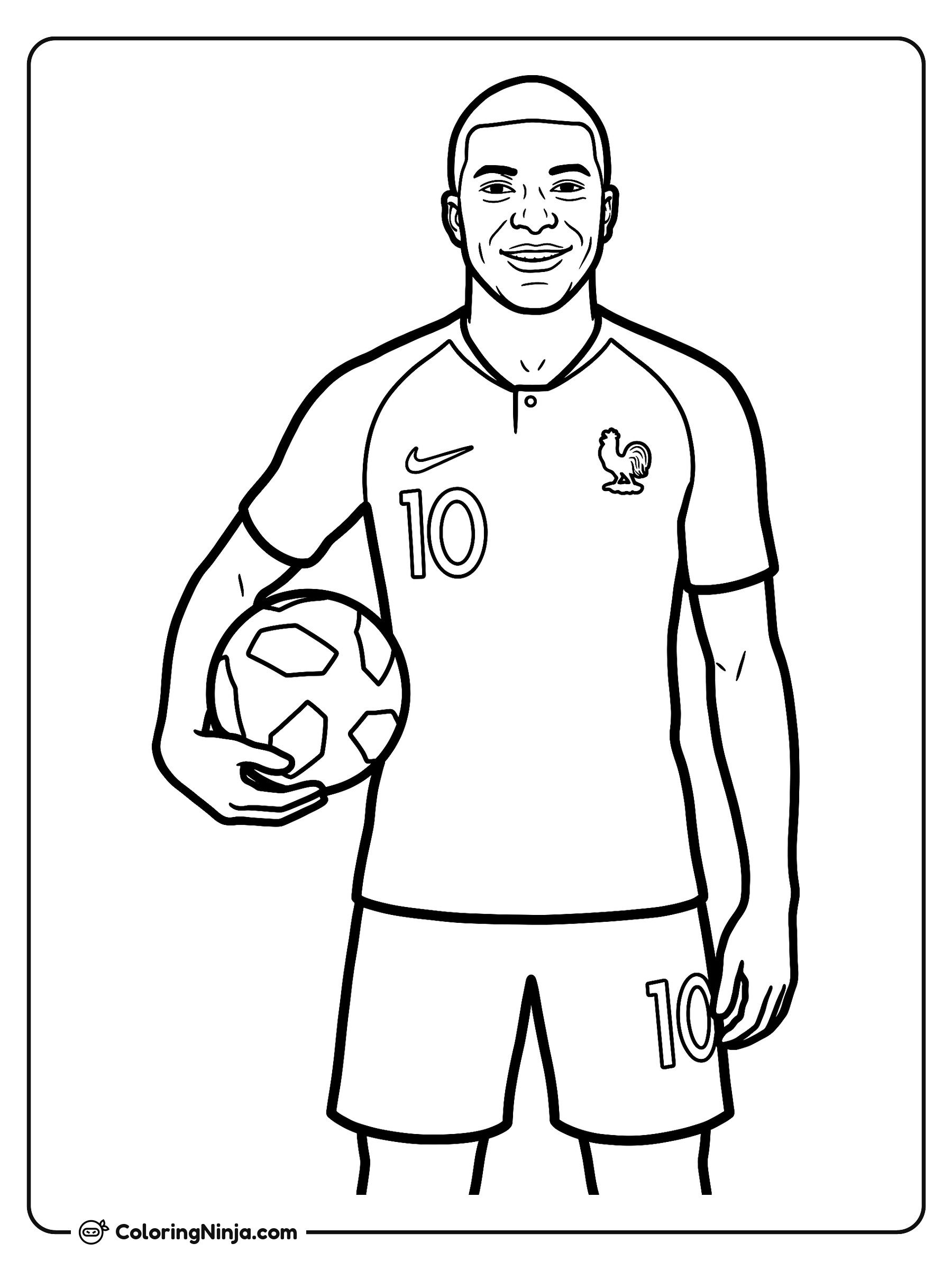 Kylian Mbappe Holding the Ball Coloring Page