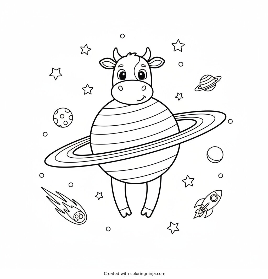 La Vaca Saturno Saturnita in Space Coloring Page