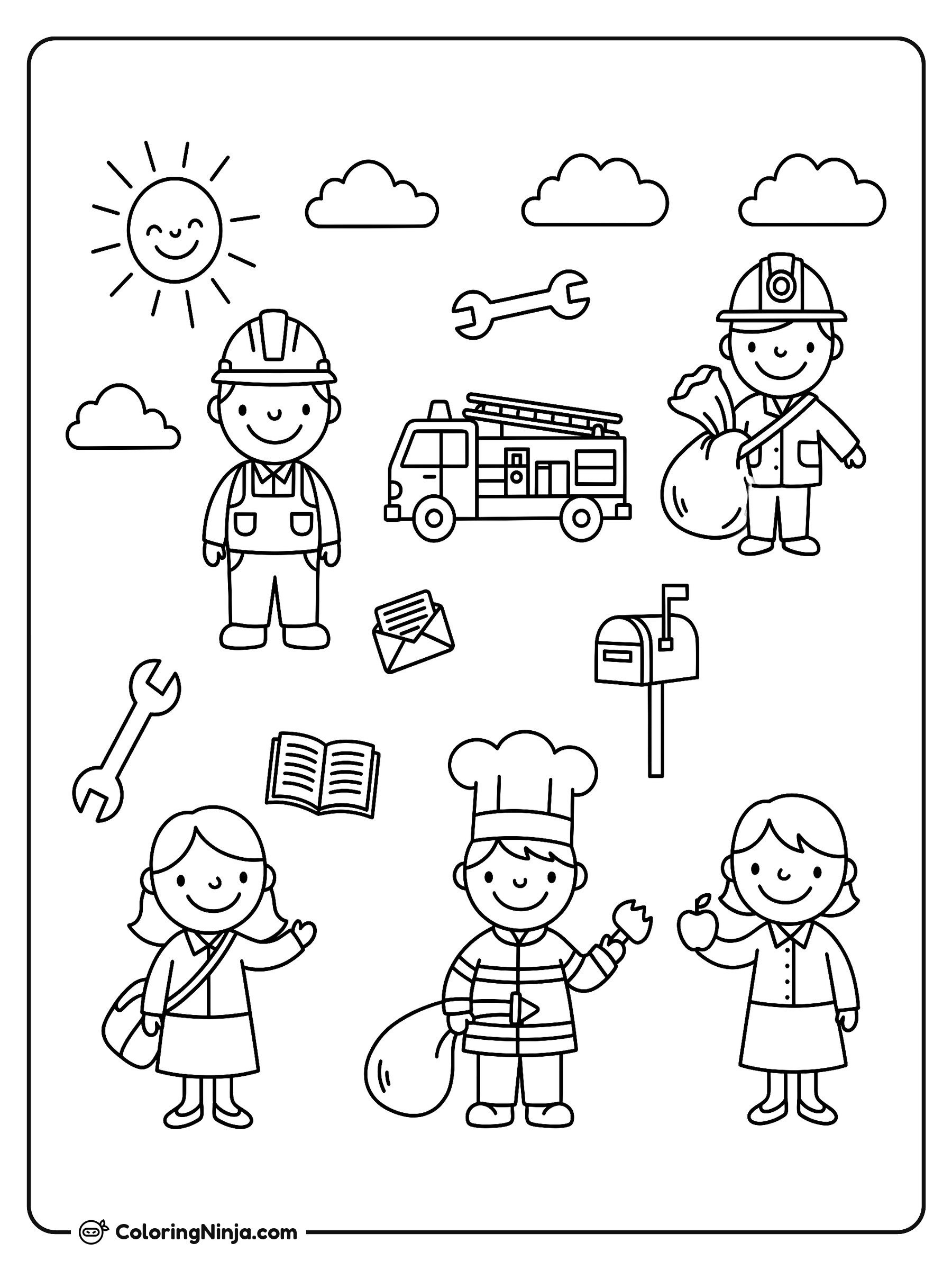 Trabajadores de la comunidad y el Día del Trabajo: dibujo para colorear
