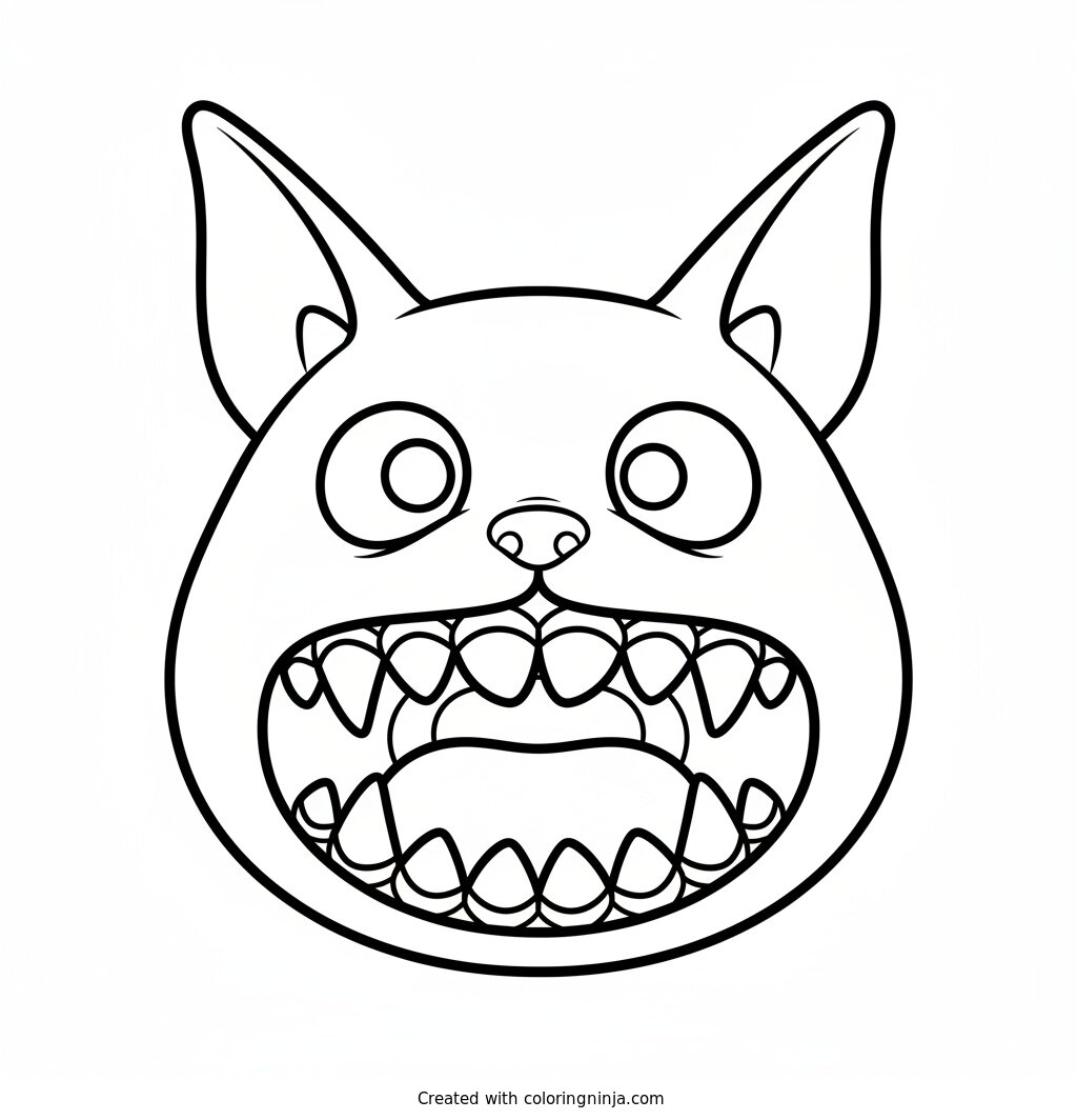 Coloring page of Labubu close-up face with big pointy teeth