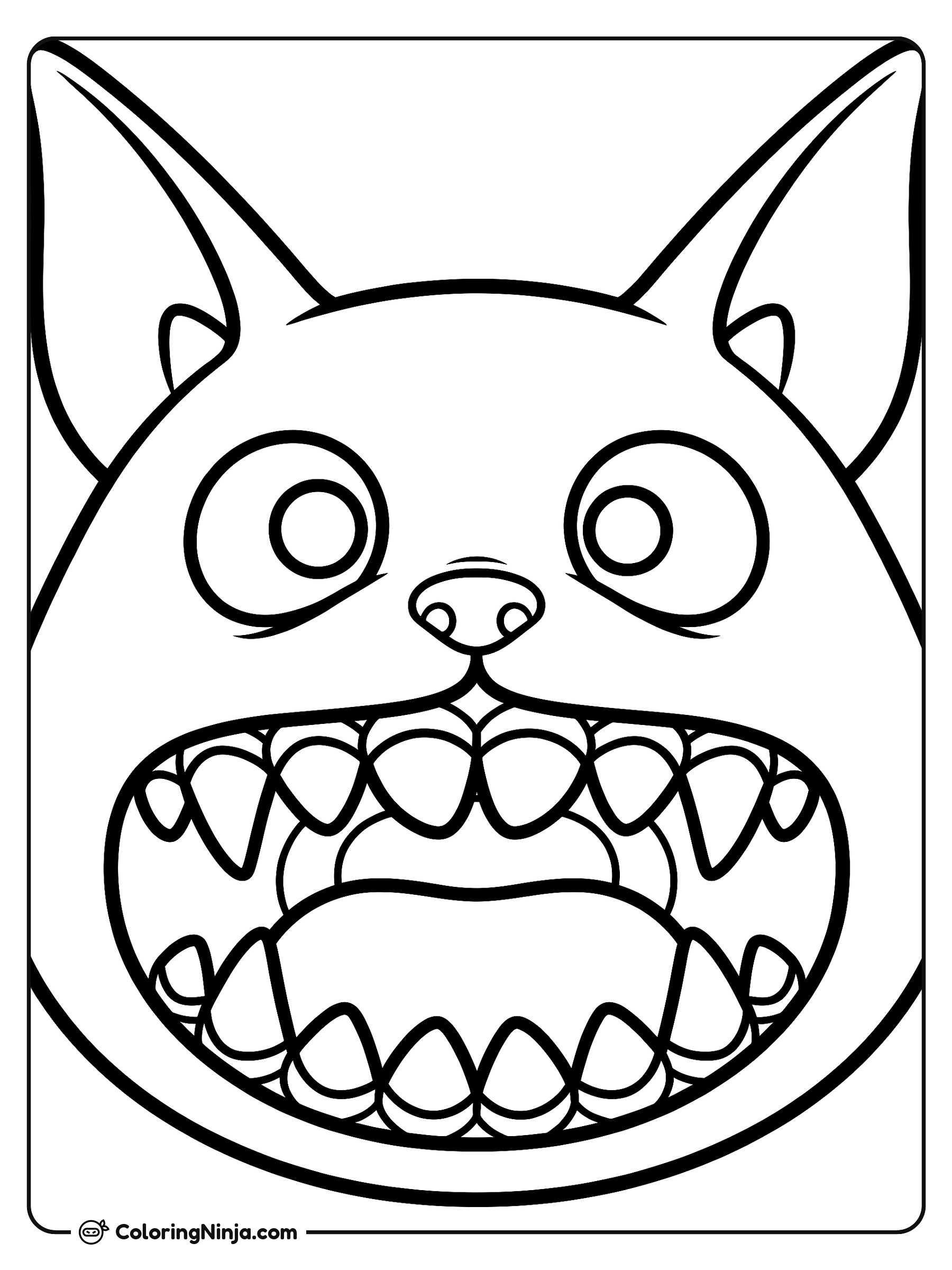 Rostro de Labubu con grandes dientes puntiagudos: dibujo para colorear
