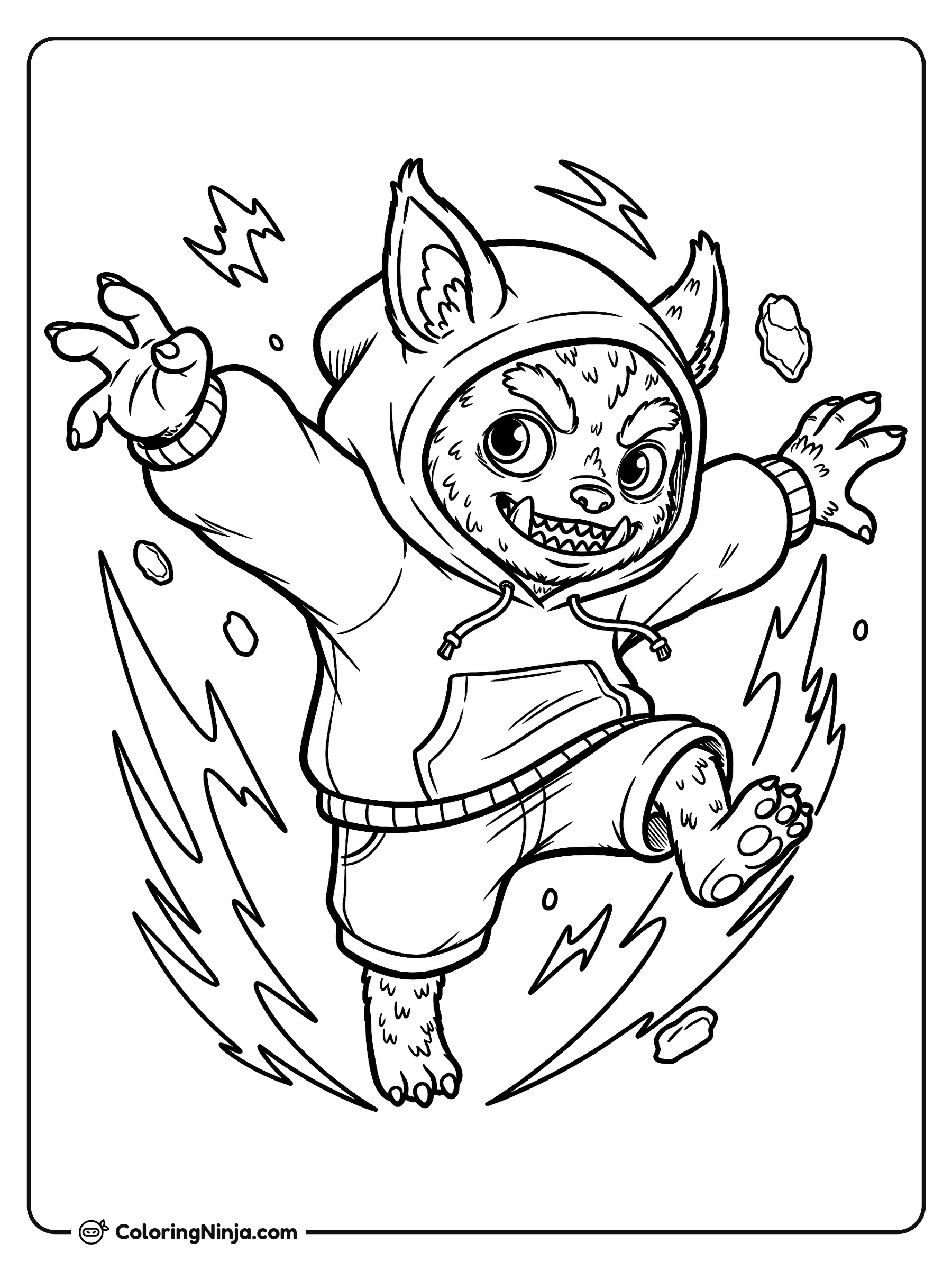 Labubu saltando en una pose dinámica: dibujo para colorear