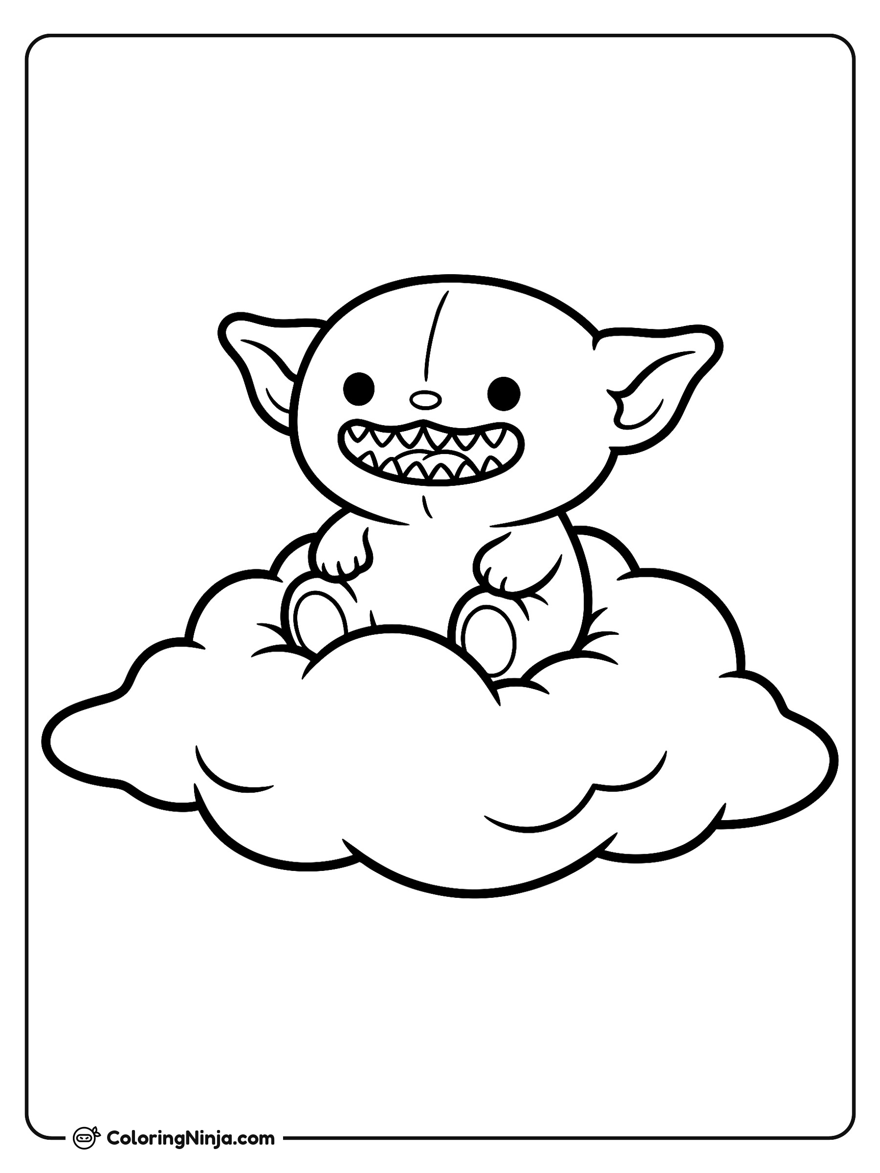 Labubu sentado en una nube: dibujo para colorear