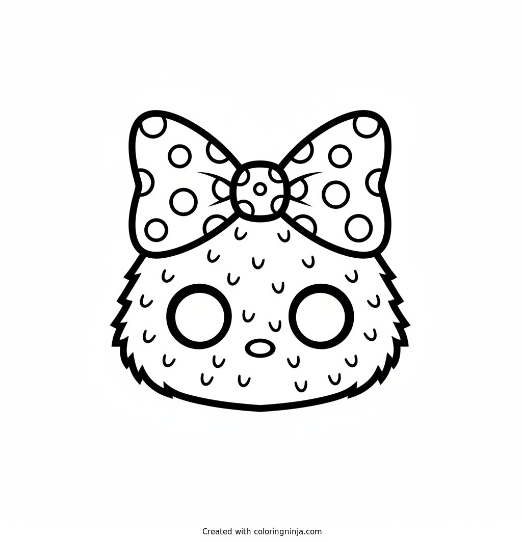 Coloring page of Labubu wearing a bow on its head