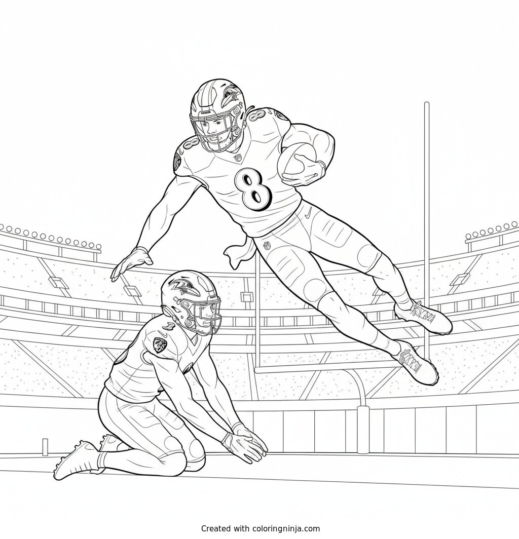 Lamar Jackson Leaping Touchdown Coloring Page