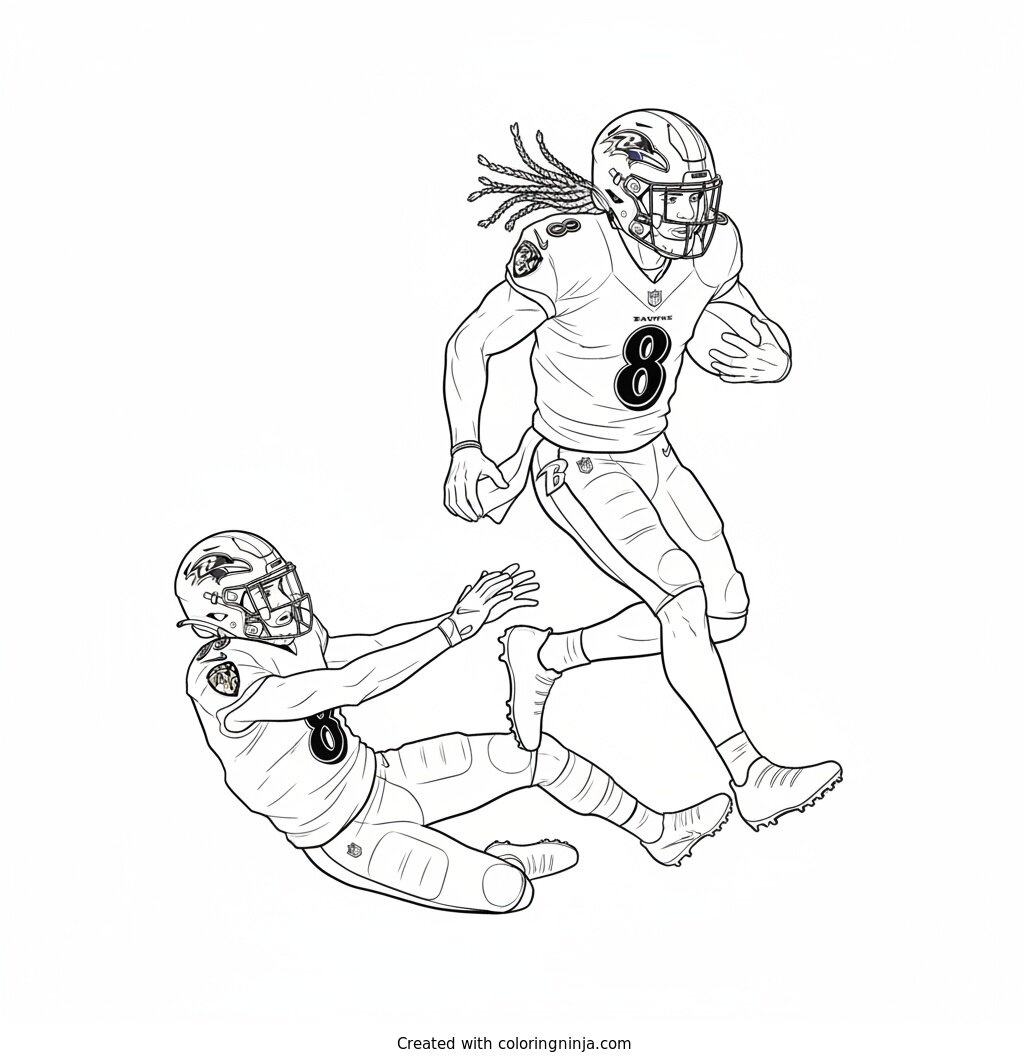 Lamar Jackson Scrambling Past Defender Coloring Page