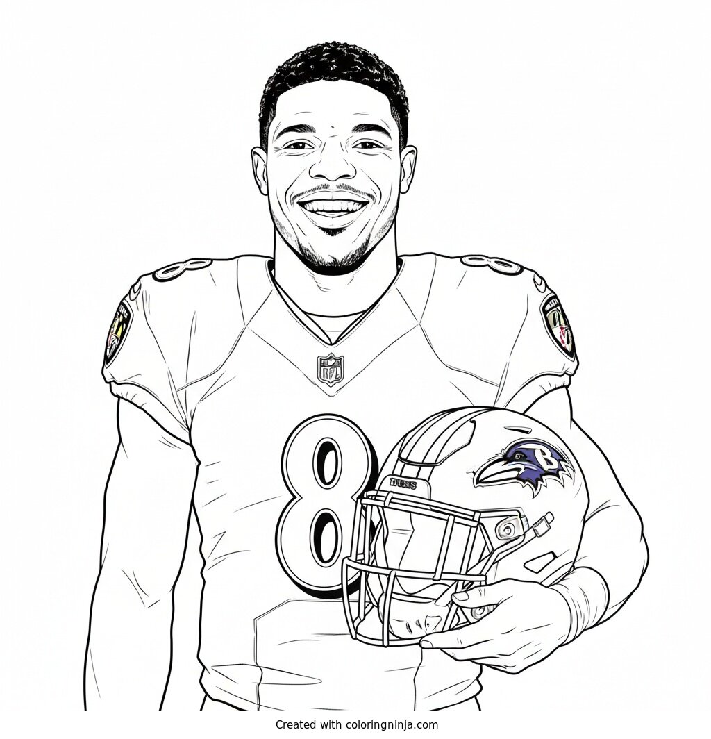 Lamar Jackson Helmet Under Arm Coloring Page