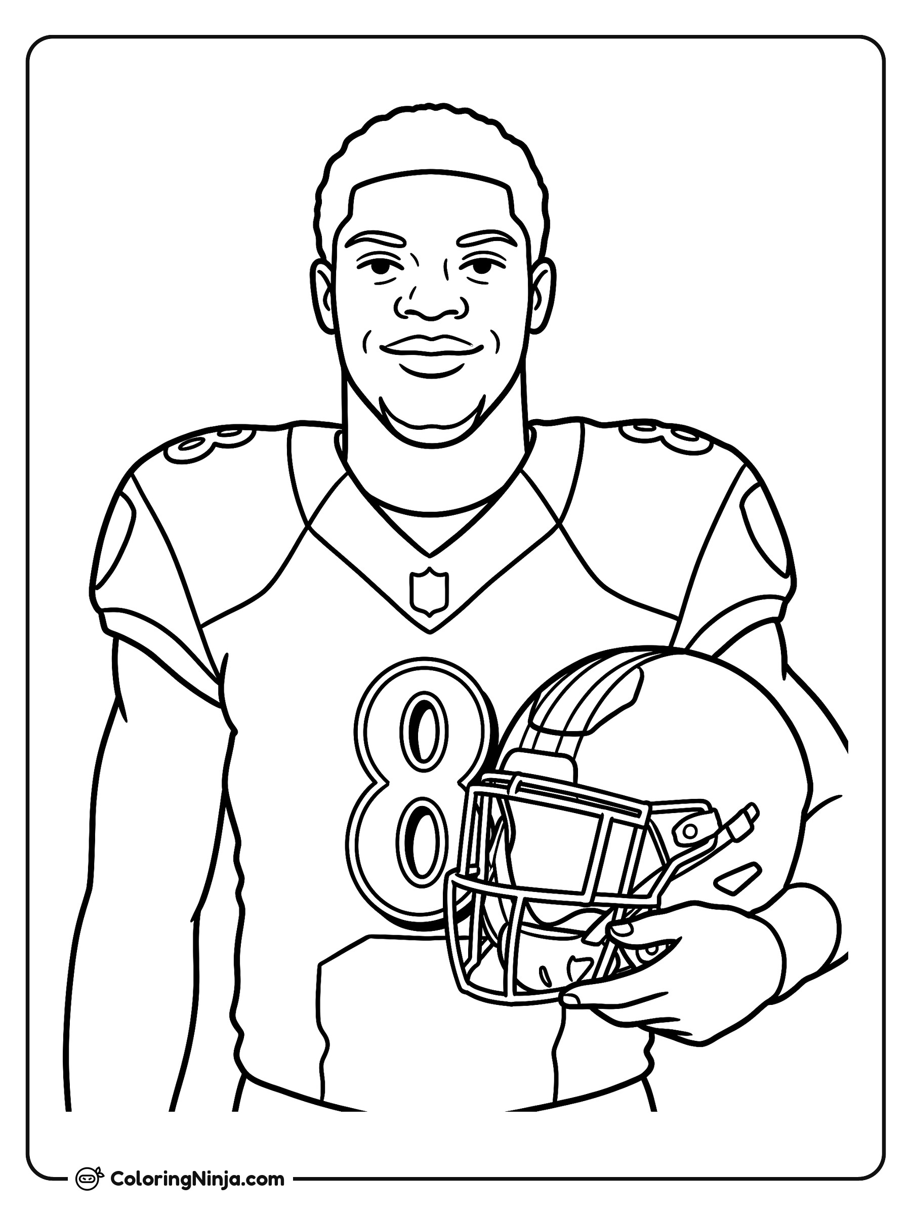 Lamar Jackson con casco bajo el brazo: dibujo para colorear