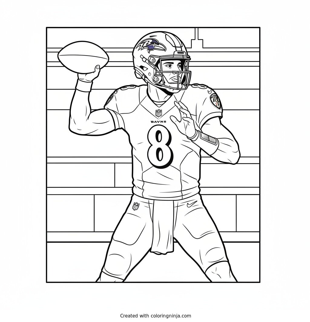 Lamar Jackson Throwing Deep Pass Coloring Page