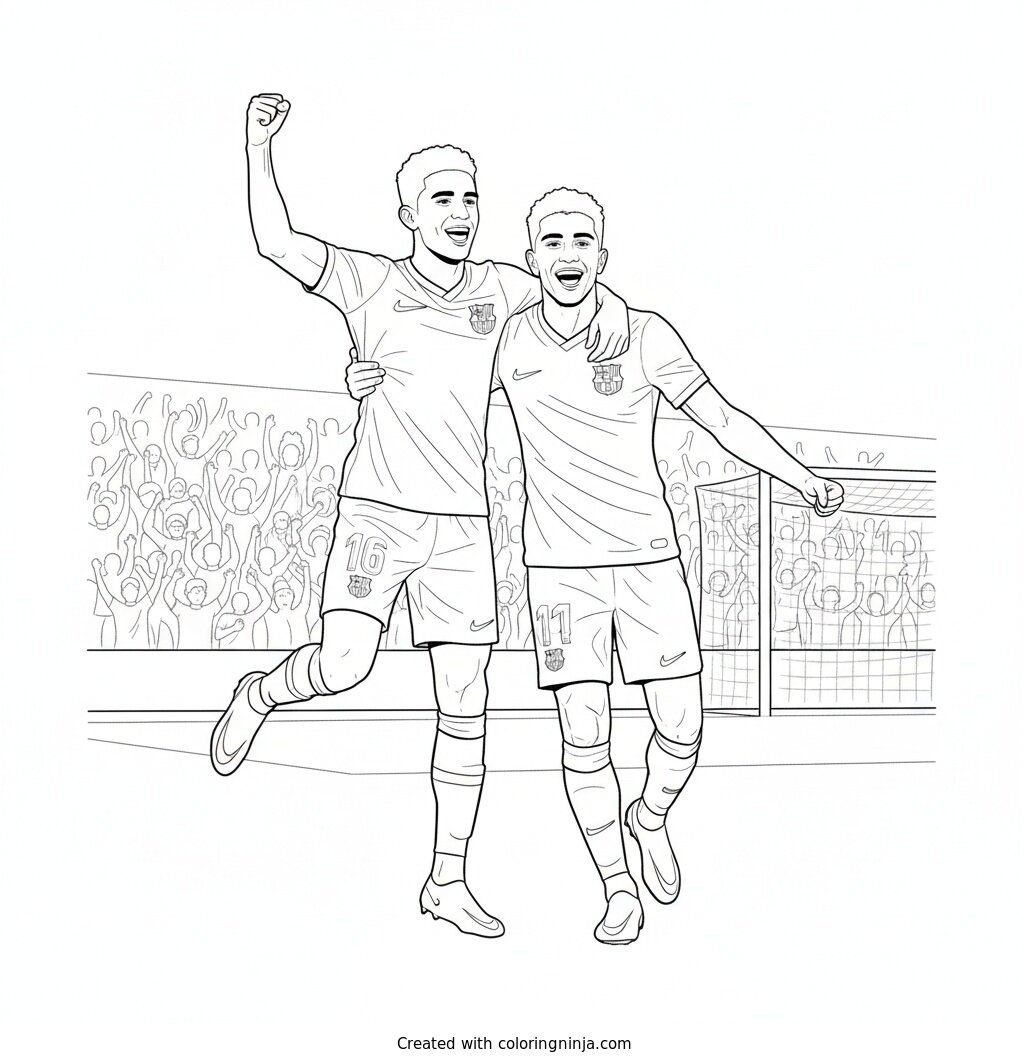 Lamine Yamal Celebration Goal with Raphina Coloring Page