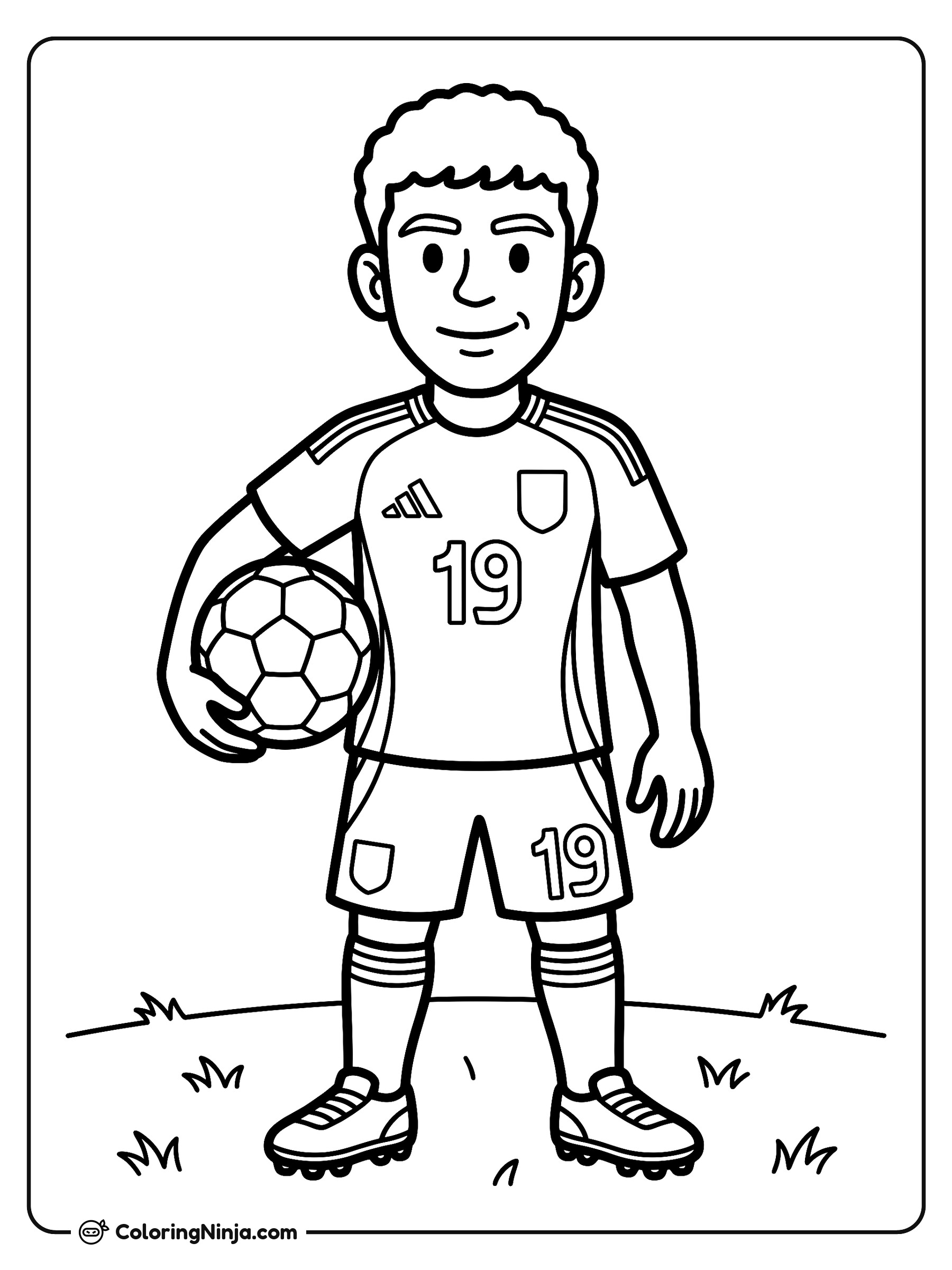 Lamine Yamal Holding Soccer Ball Coloring Page
