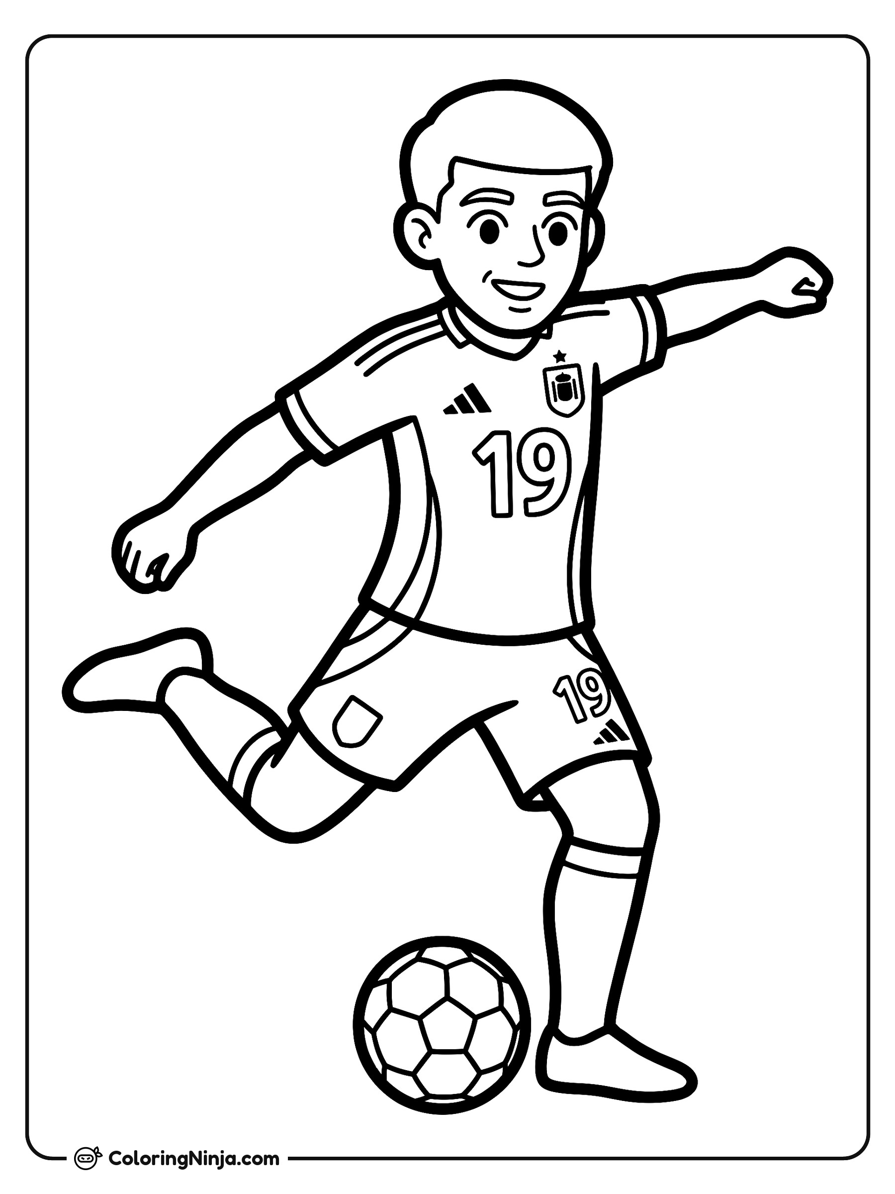 Lamine Yamal Striking the Ball Coloring Page