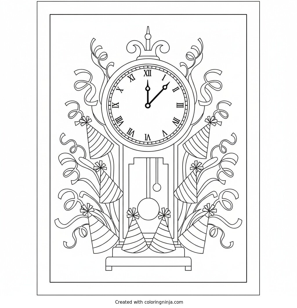 Grandfather Clock Countdown Scene Coloring Page