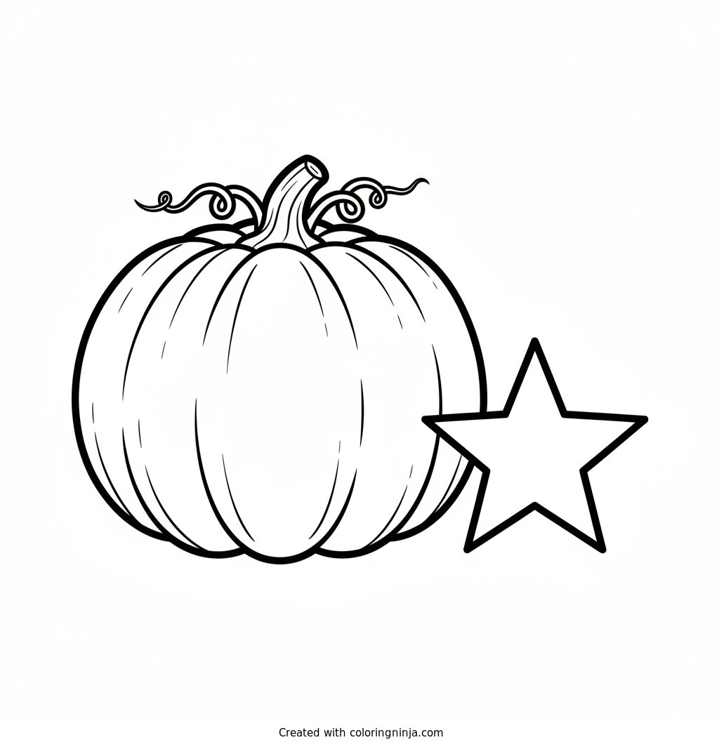 Large Pumpkin Next to a Simple Star Coloring Page