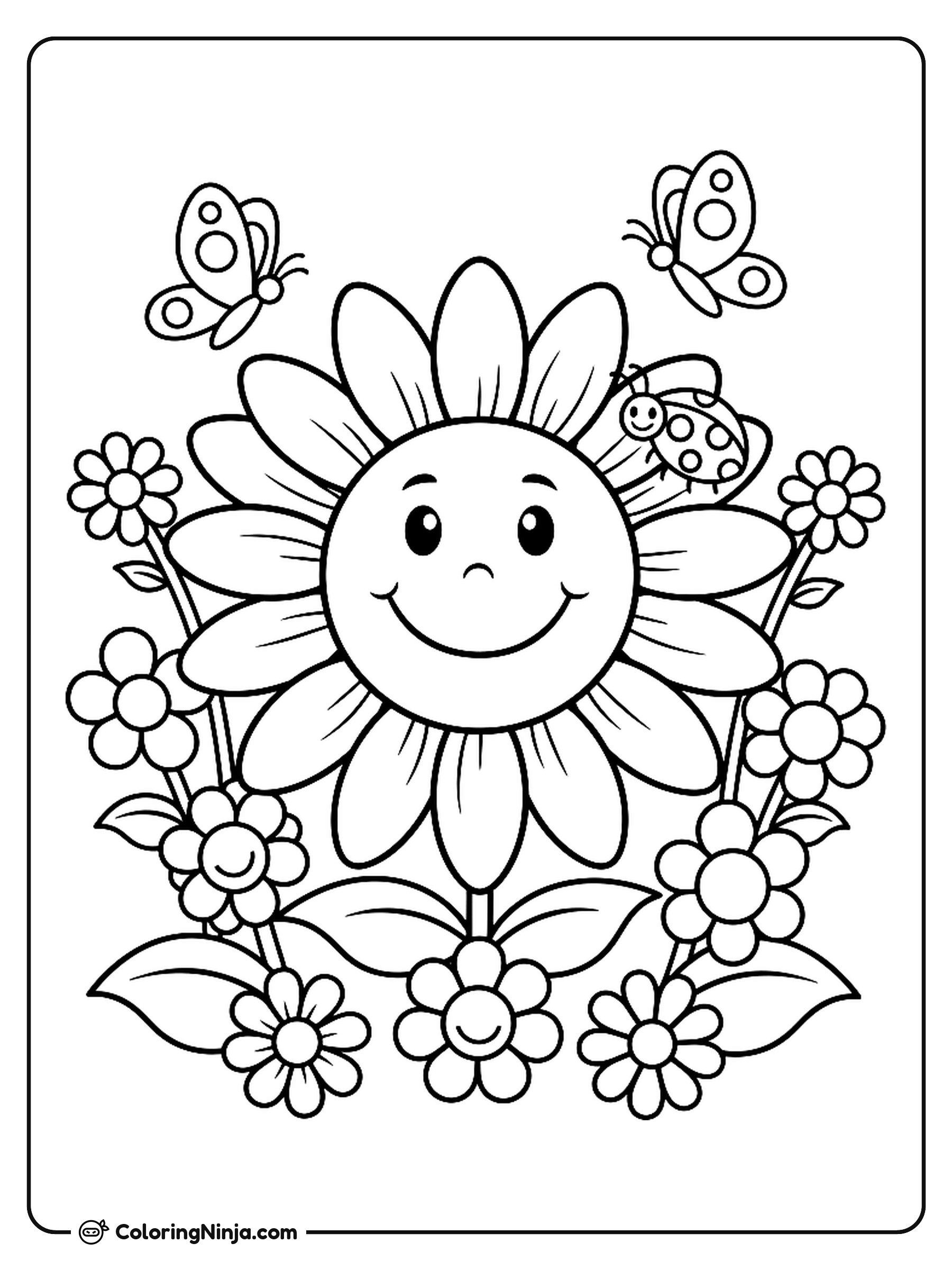 A Large Smiling Sunflower Coloring Page