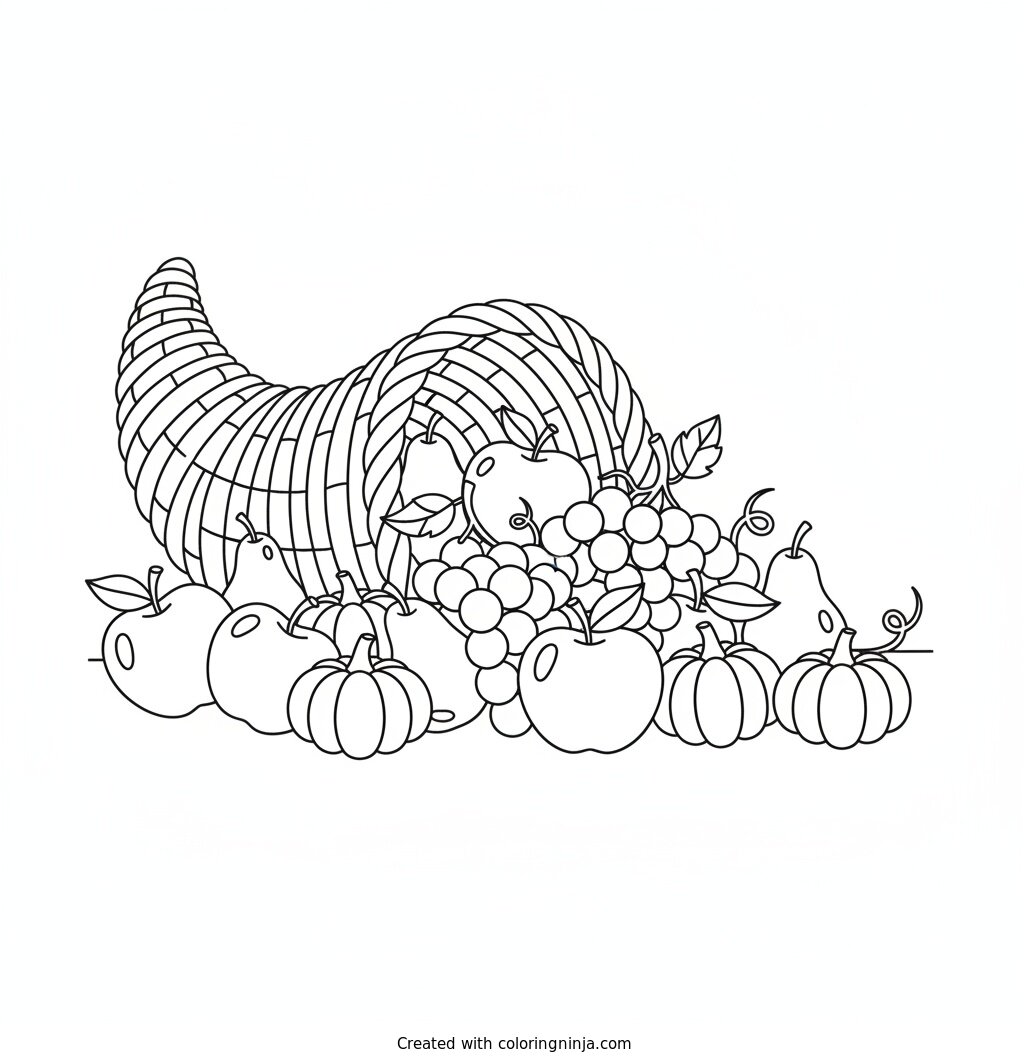 Overflowing Autumn Harvest Coloring Page