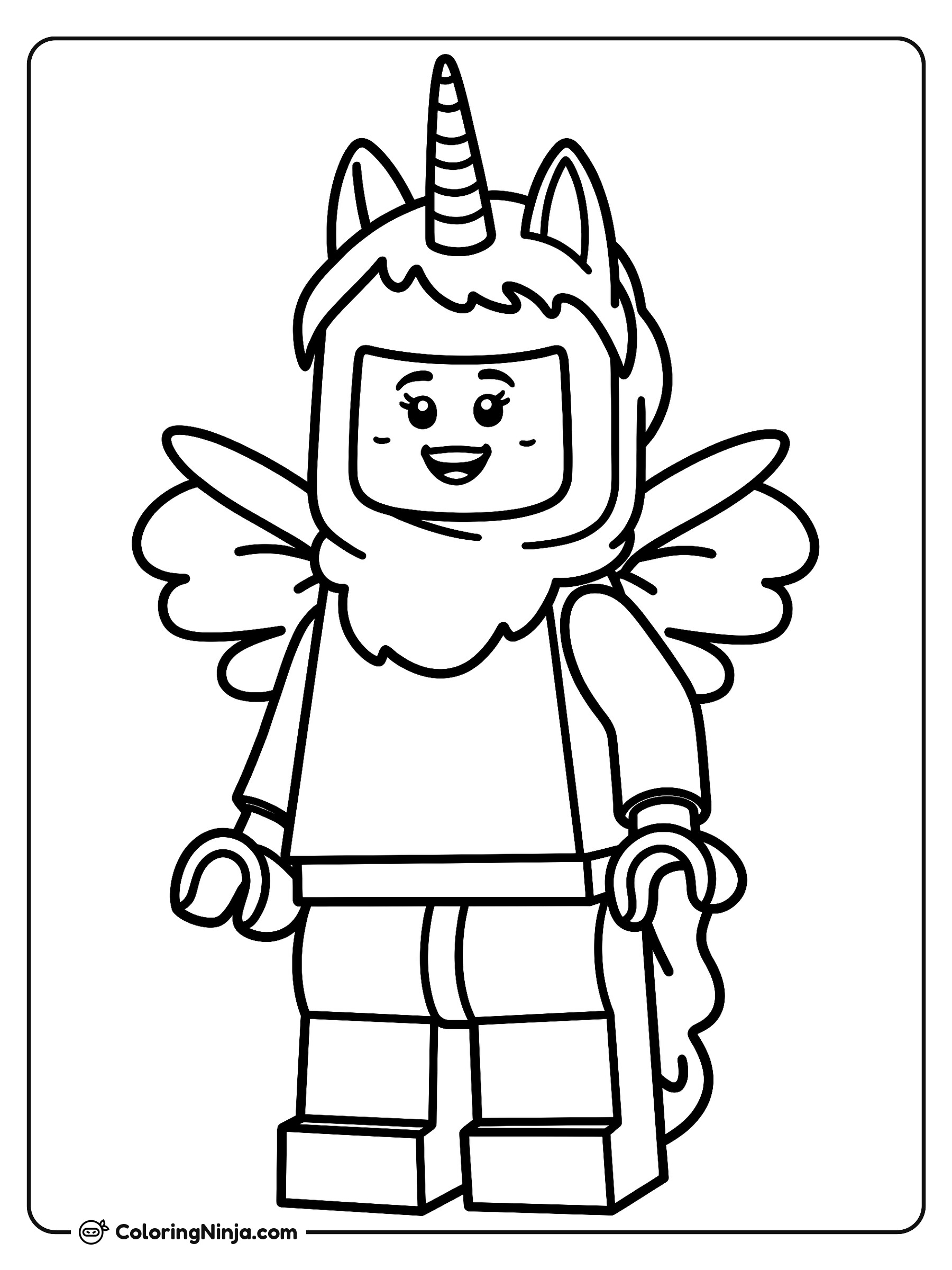 Minifigura Lego disfrazada de alicornio: dibujo para colorear