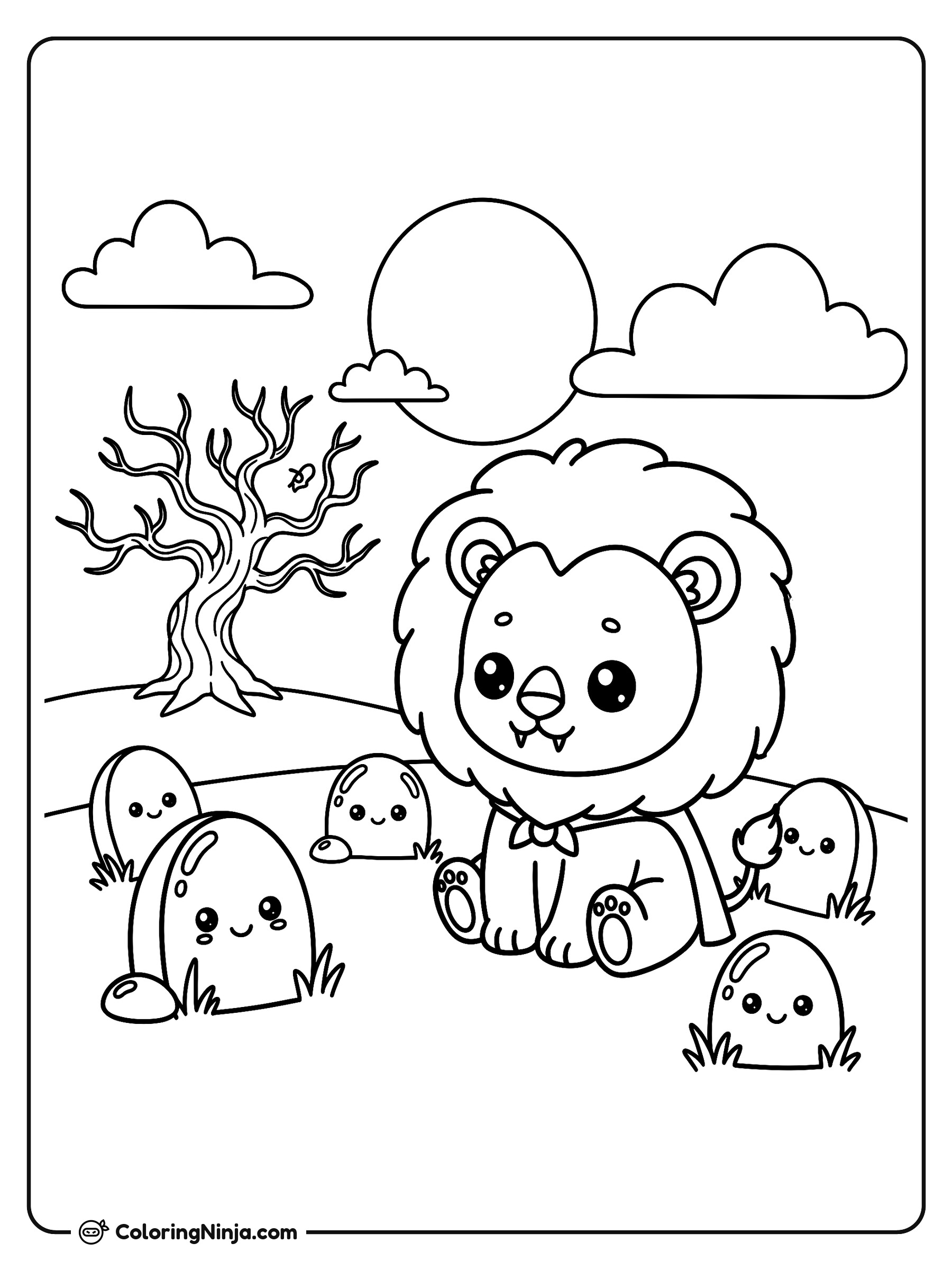 Cute Baby Lion Vampire Halloween Coloring Page