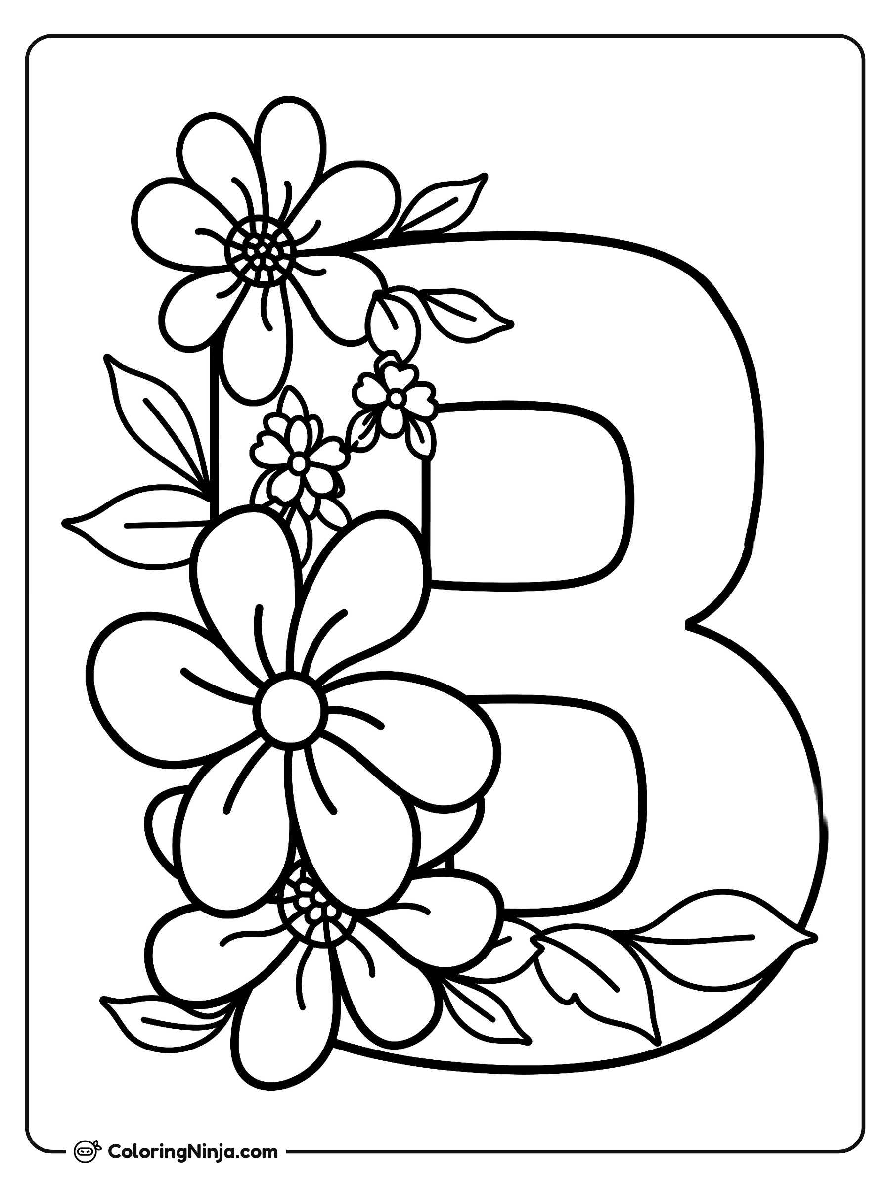 Letra B con flores: dibujo para colorear