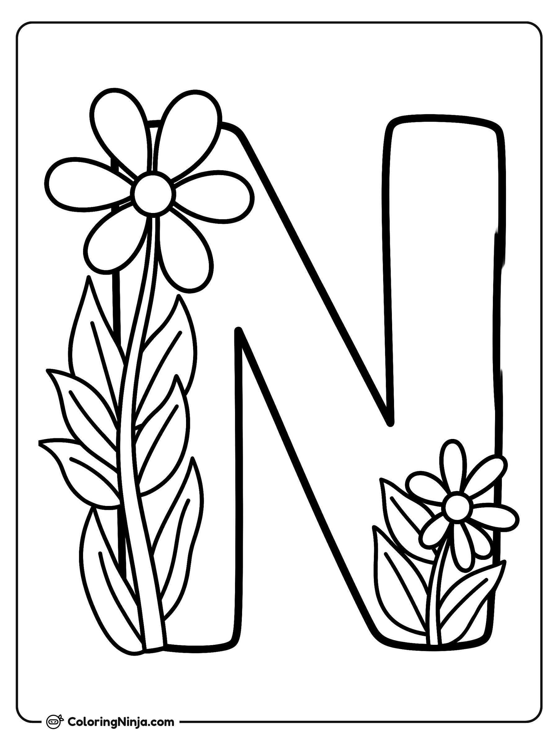 Letra N con flores: dibujo para colorear
