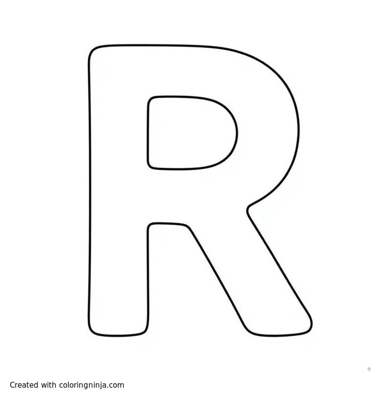 A coloring page of a letter "R" outlined with dashed line