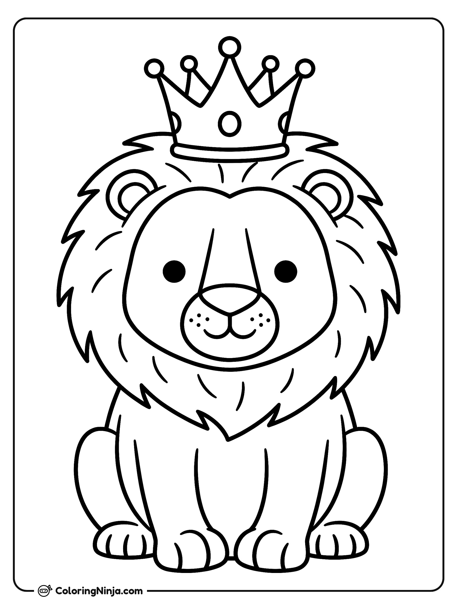 El león rey con corona: dibujo para colorear