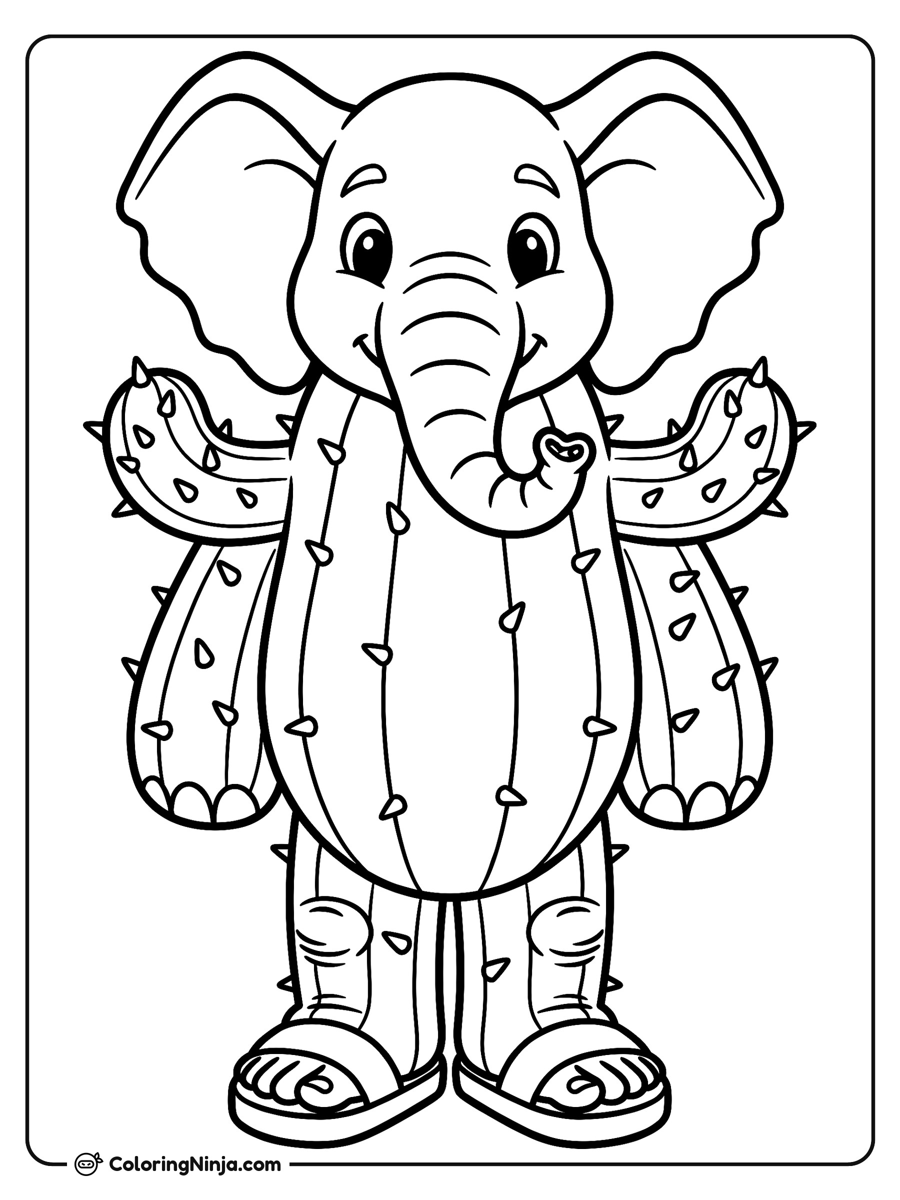 Elefante Lirili Larila con traje de cactus: dibujo para colorear