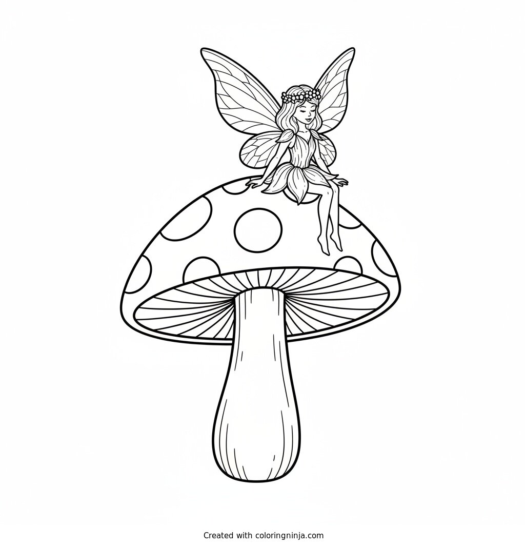 Fairy on a Mushroom Peak Coloring Page
