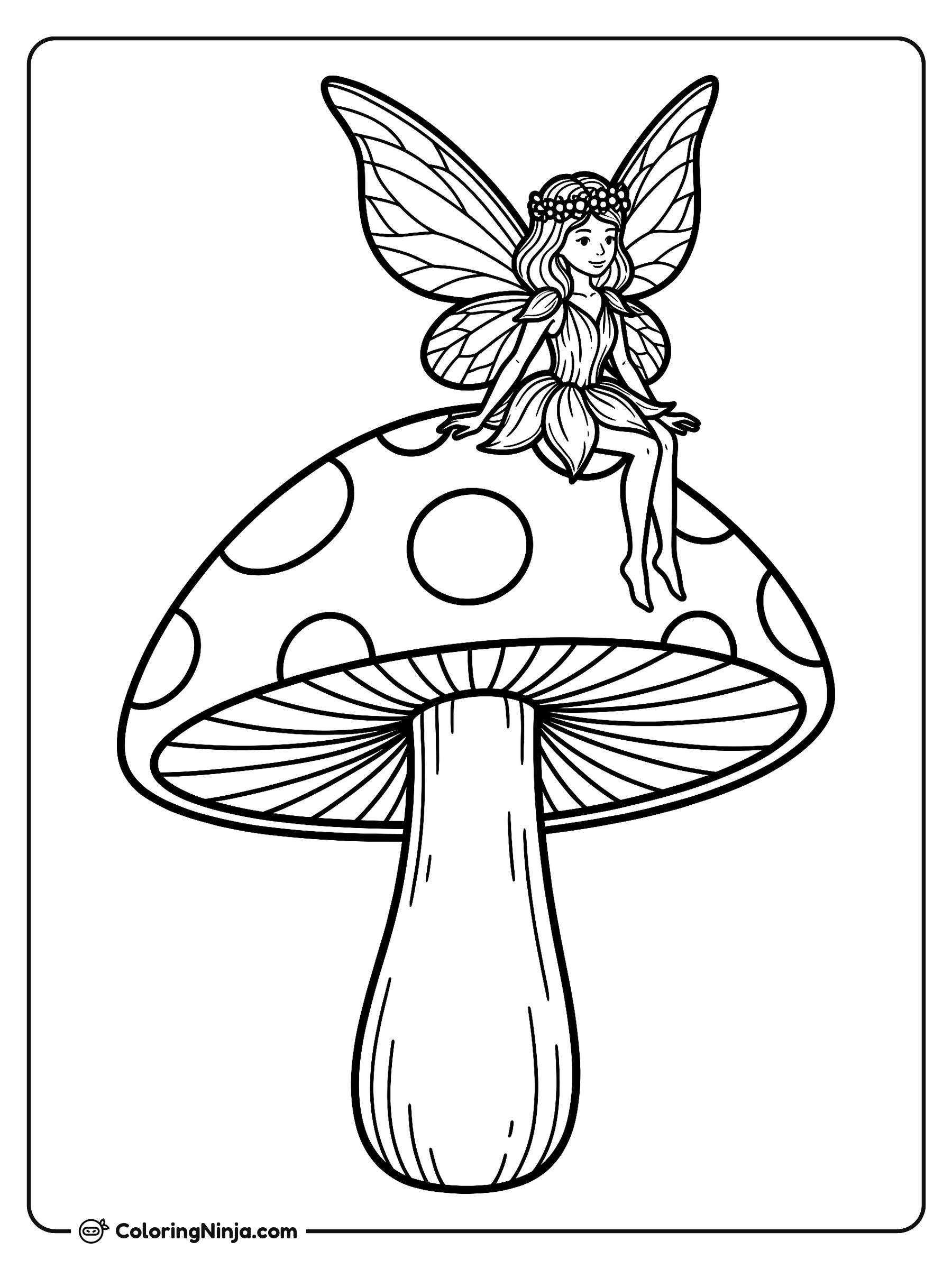 Hada sobre un hongo gigante: dibujo para colorear