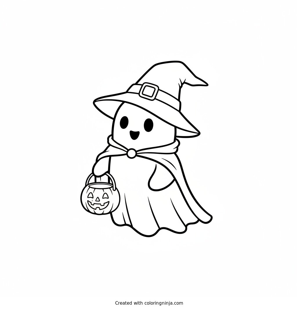 Trick or Treat Ghost Coloring Page