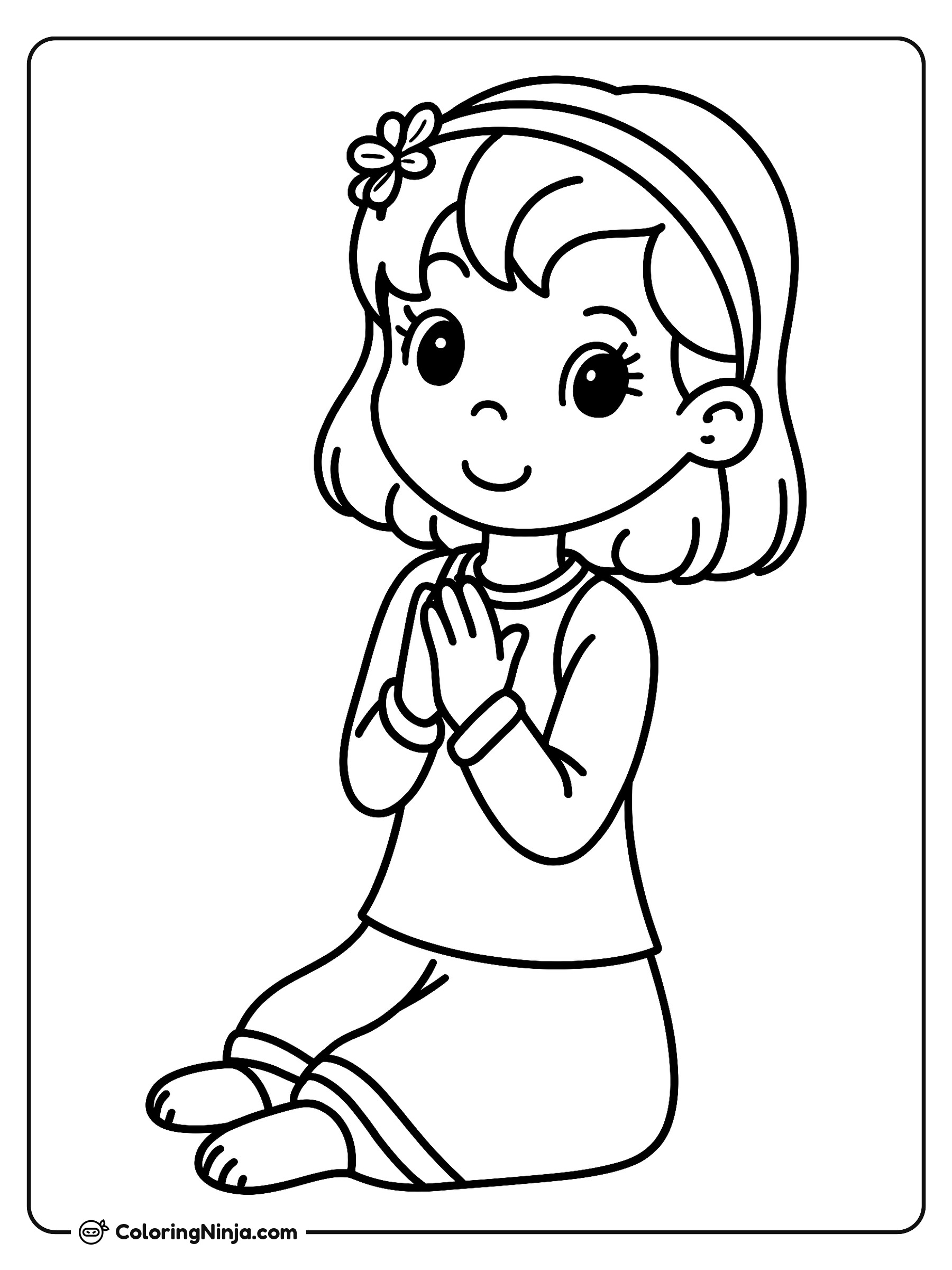 Niña pequeña orando con fe: dibujo para colorear