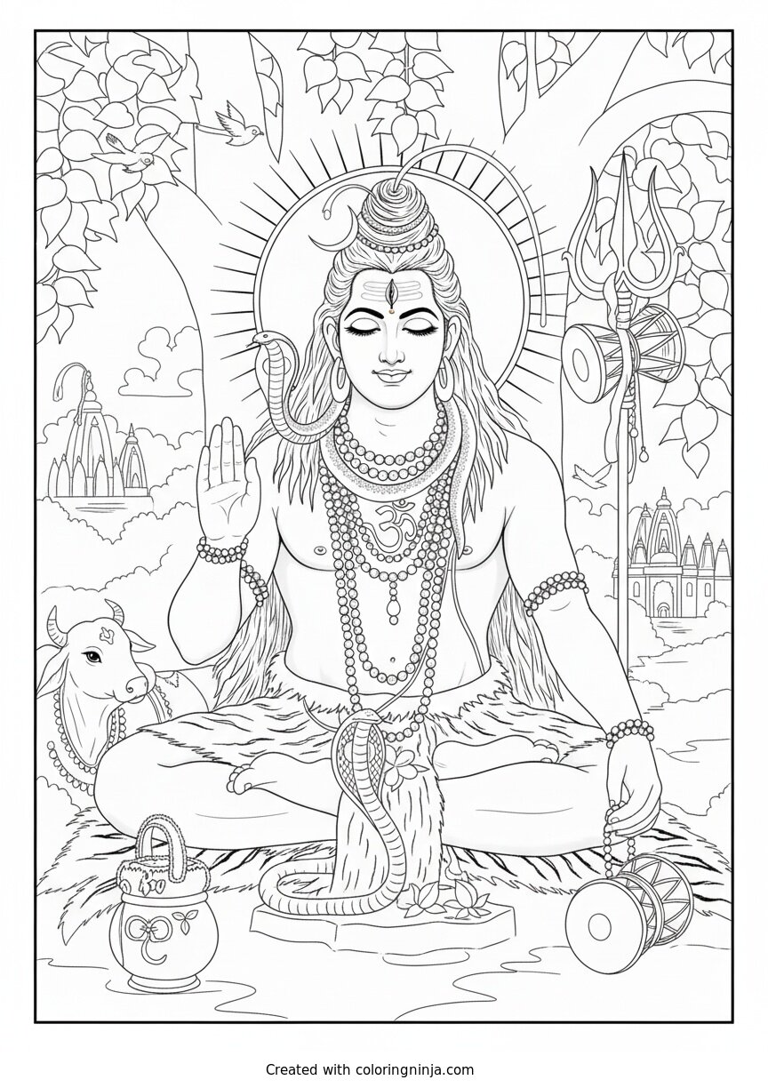 Coloring page of lord shiva