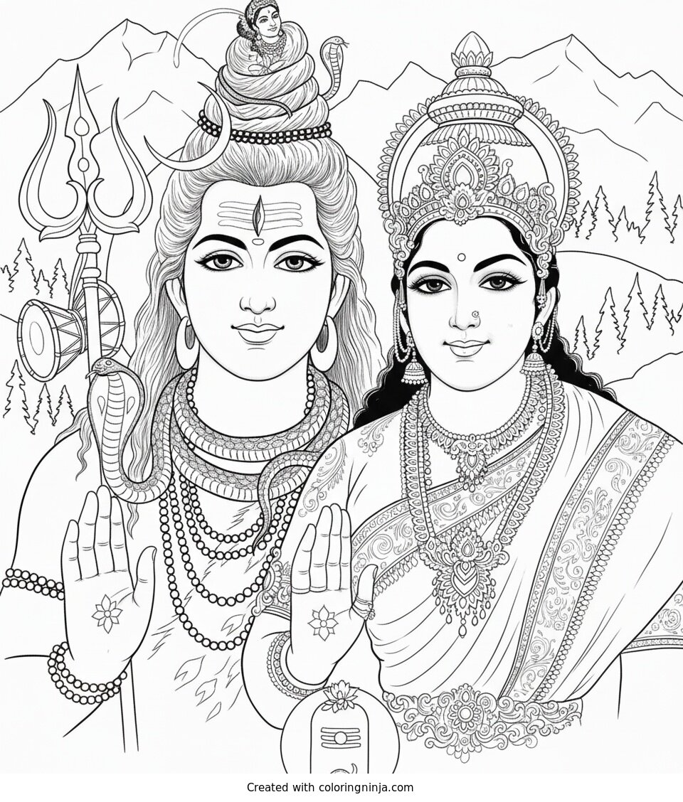 Coloring page of lord shiva