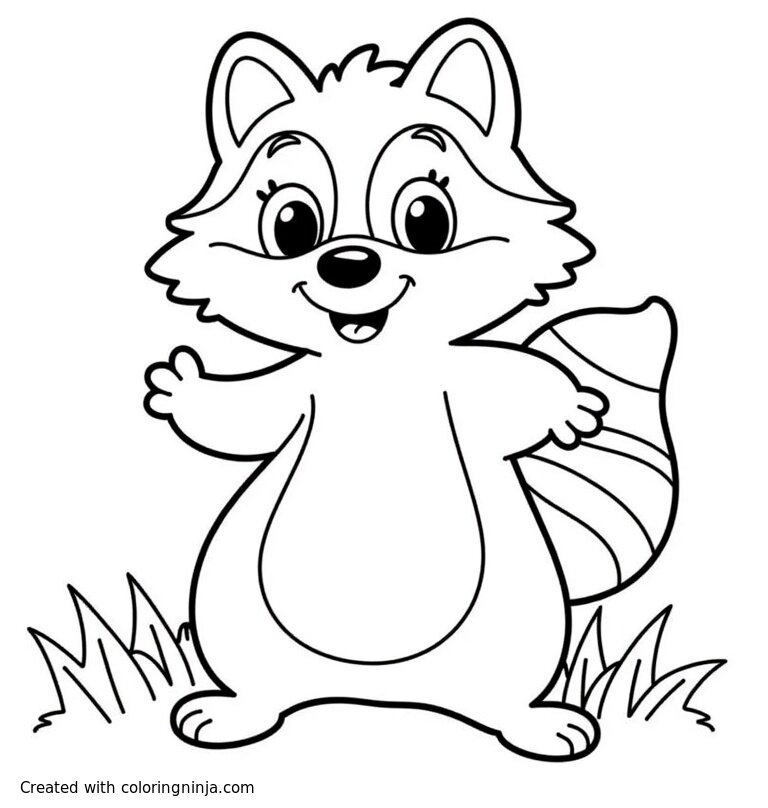 A coloring page of A magical racoon in the Disney world