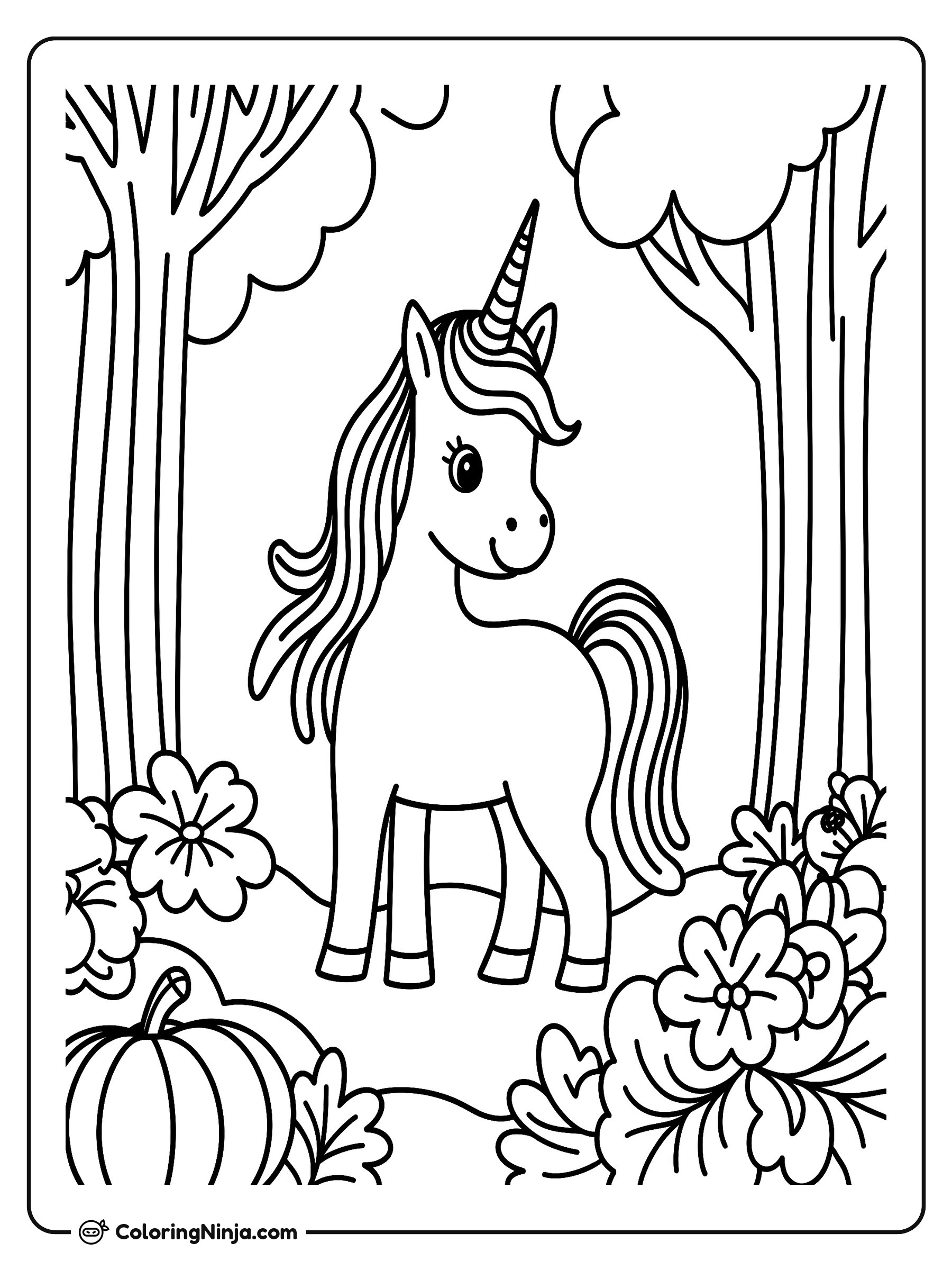 Unicornio Mágico en el Bosque Encantado: dibujo para colorear