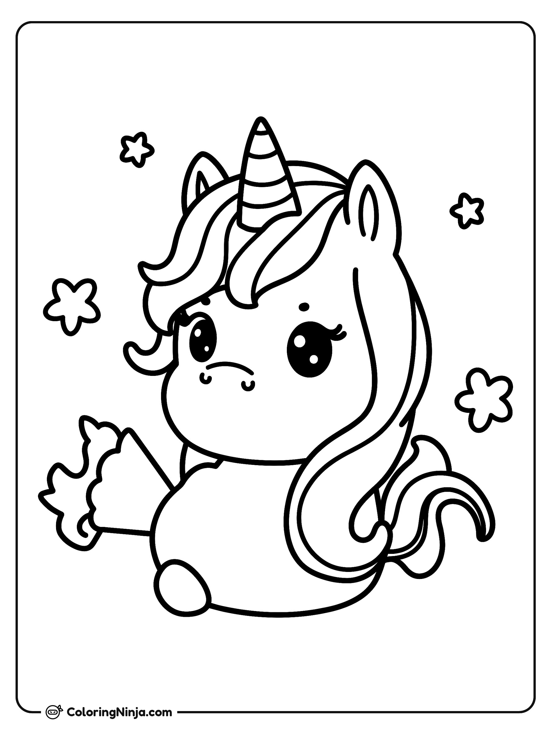 Un unicornio mágico y tierno: dibujo para colorear