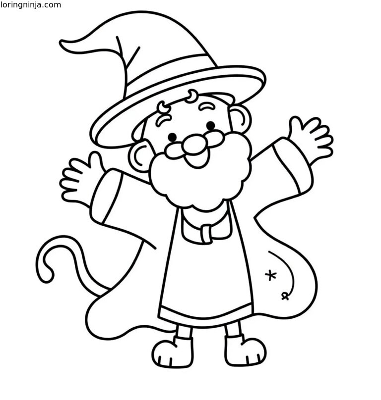 A coloring page of magician with a hat