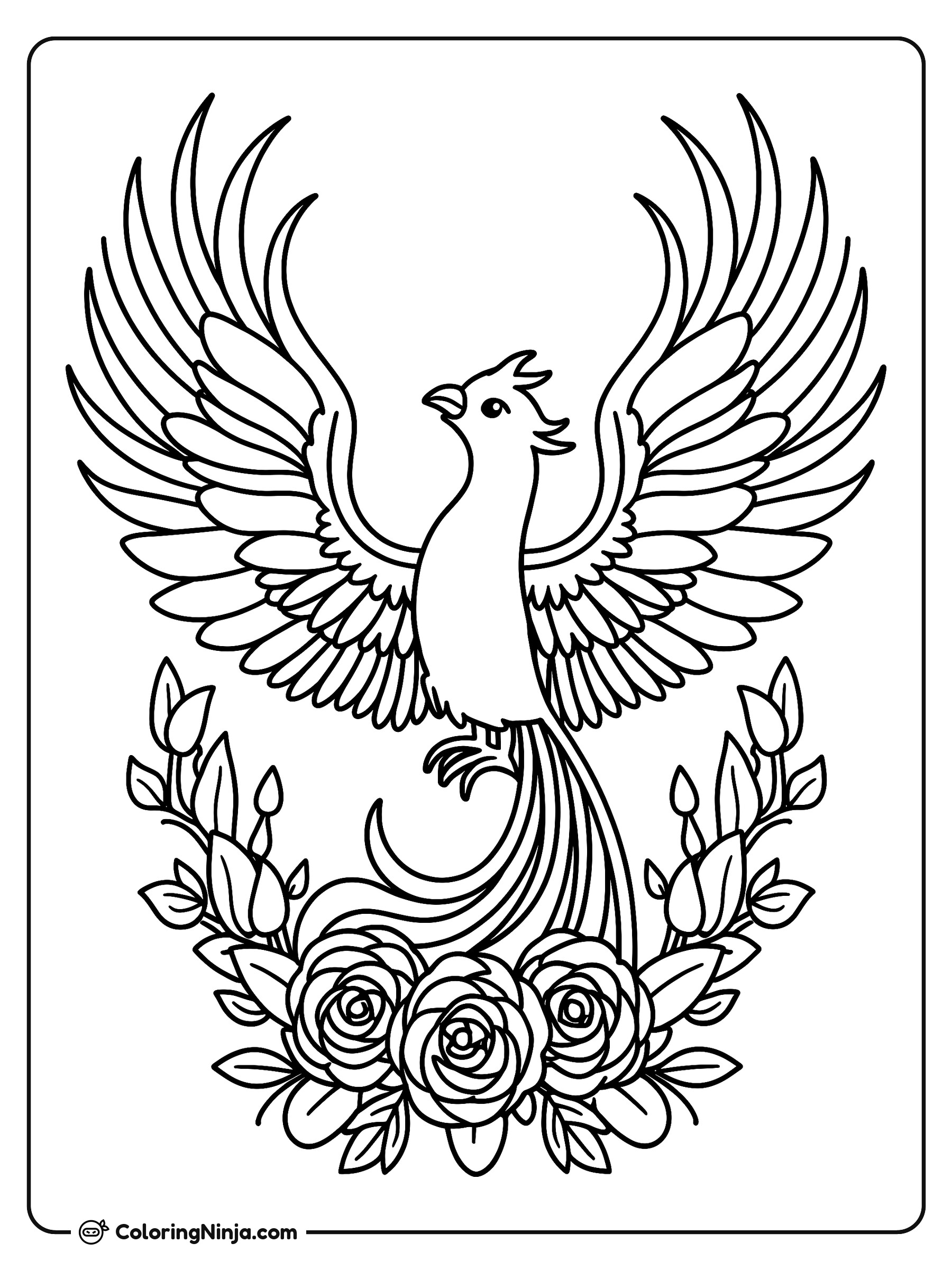 Mapeo del ave fénix majestuoso: dibujo para colorear