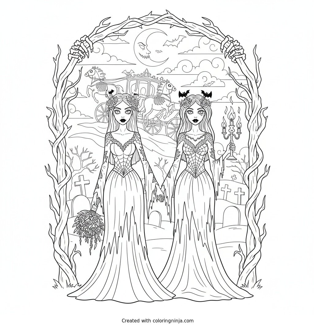 A Spooky Wedding Celebration Coloring Page