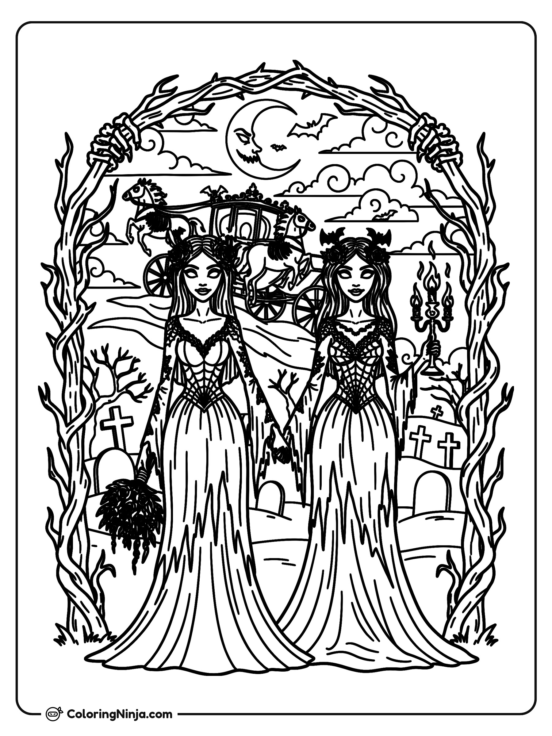 Una espeluznante celebración de boda: dibujo para colorear