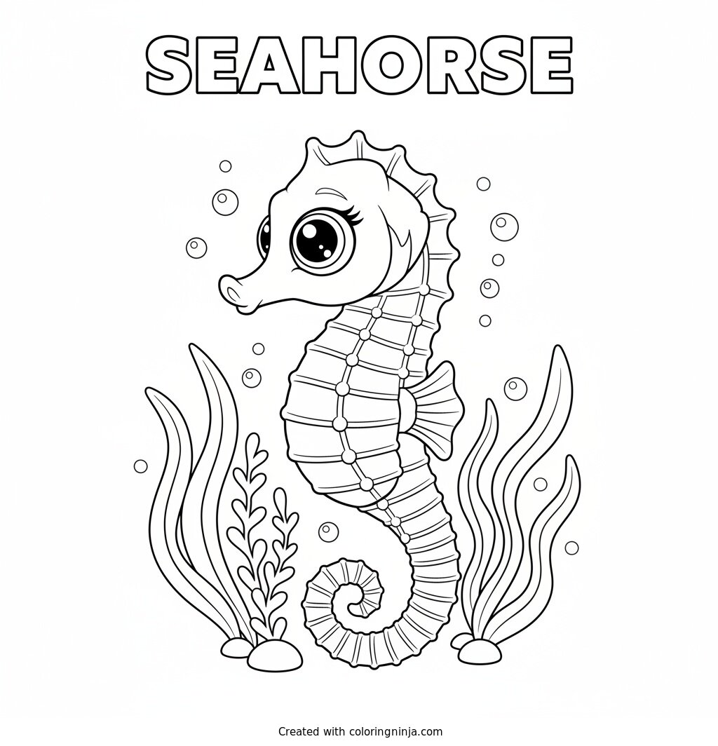 A Seahorse with Big Eyes Coloring Page