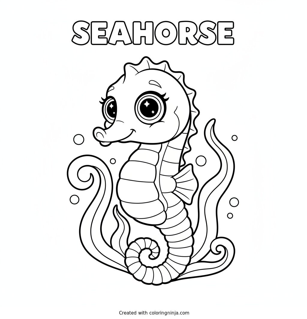 A Seahorse with Sparkly Eyes Coloring Page