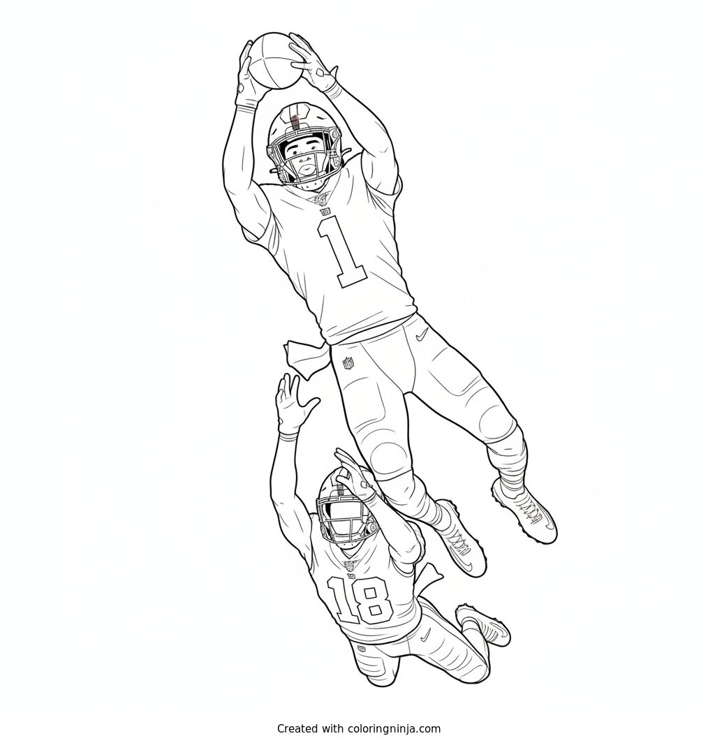 Malik Nabers Leaping Catch Coloring Page