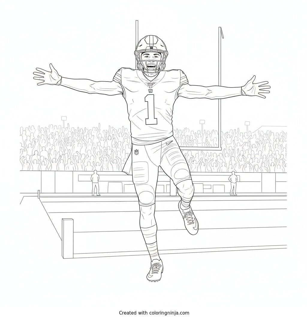 Malik Nabers Touchdown Celebration Coloring Page