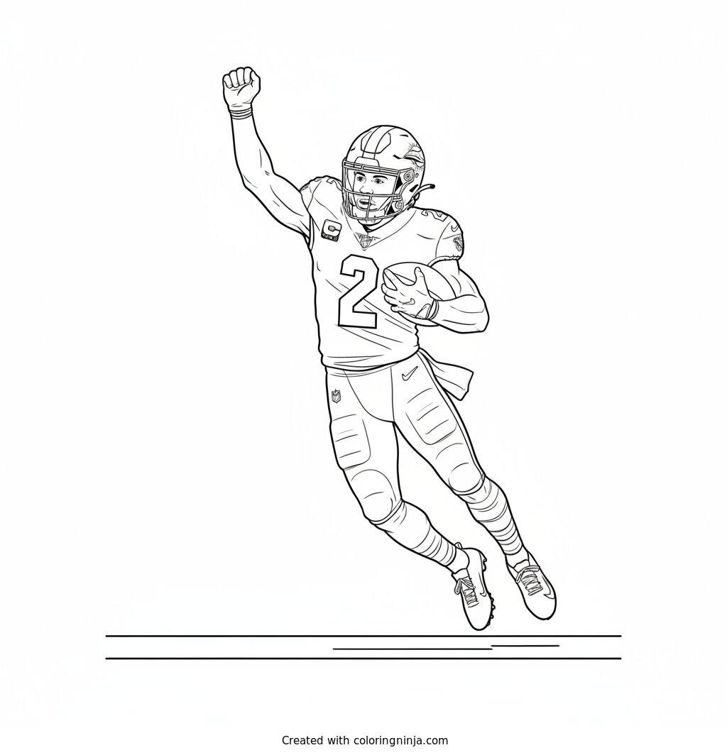 Malik Willis Touchdown Celebration Leap Coloring Page