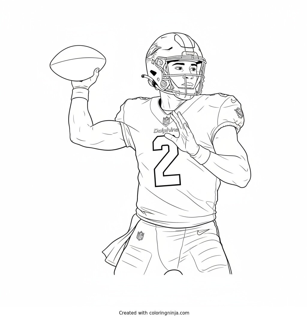 Malik Willis Throwing Deep Pass Coloring Page