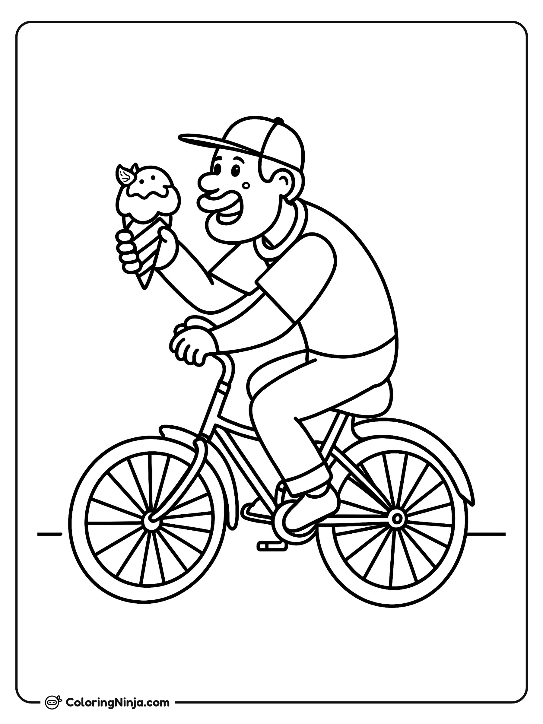 Paseo en bicicleta con un helado: dibujo para colorear